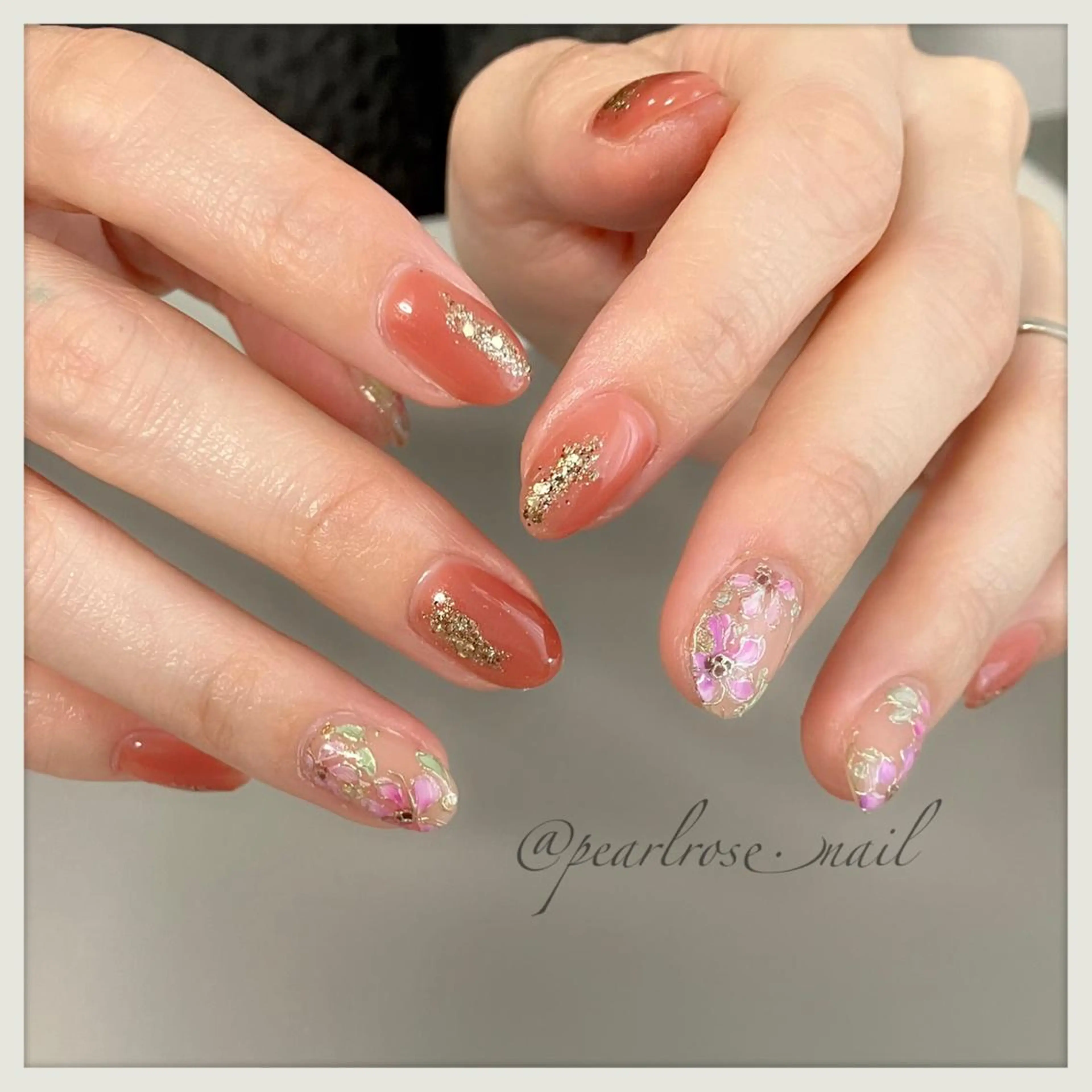 ネイル 春ネイル ハンドネイル Beauty salon Ryu・ange所属・PEARL ROSE パールローズのネイルデザイン