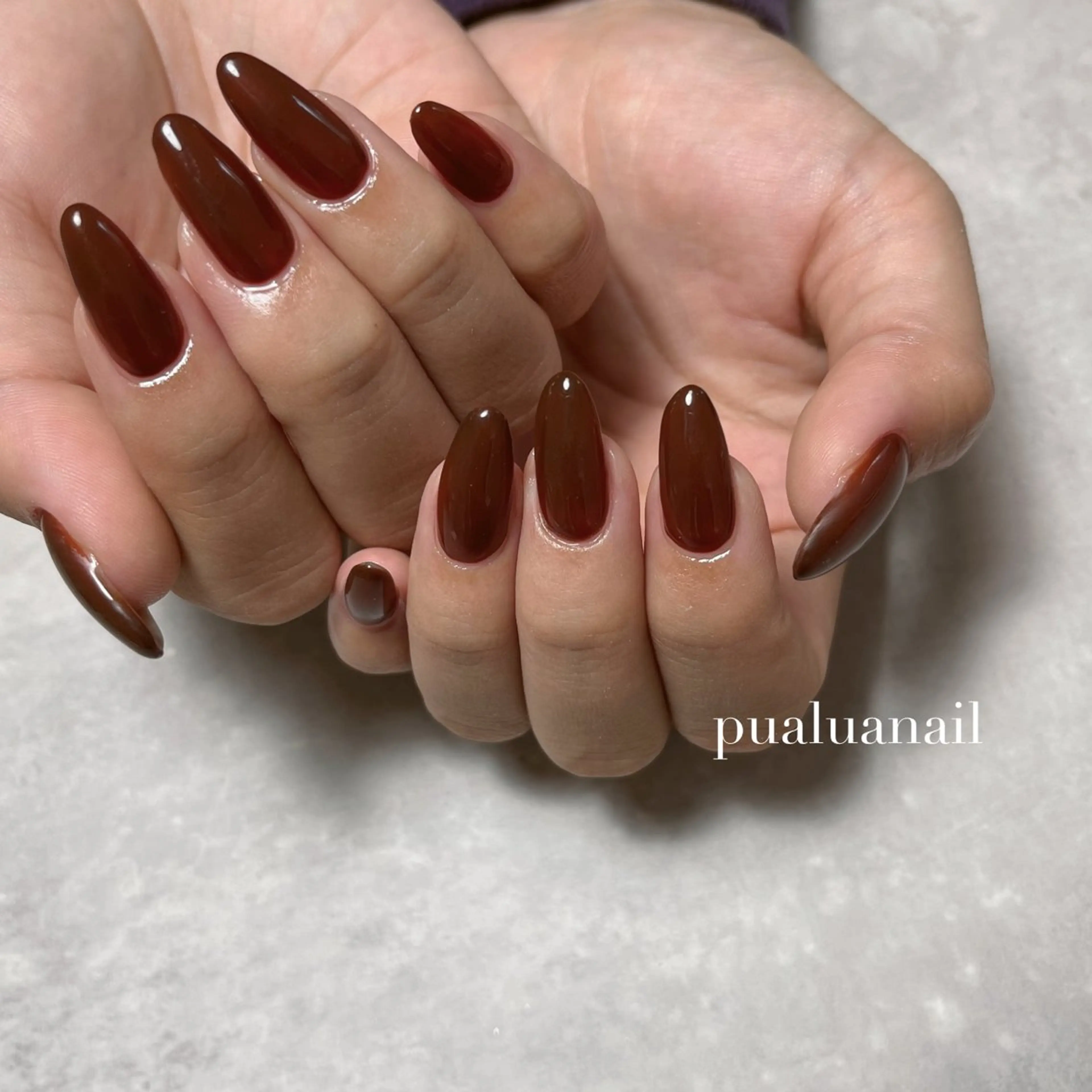 ネイル ボルドー 赤色 ハンドネイル pualua miharuのネイルデザイン