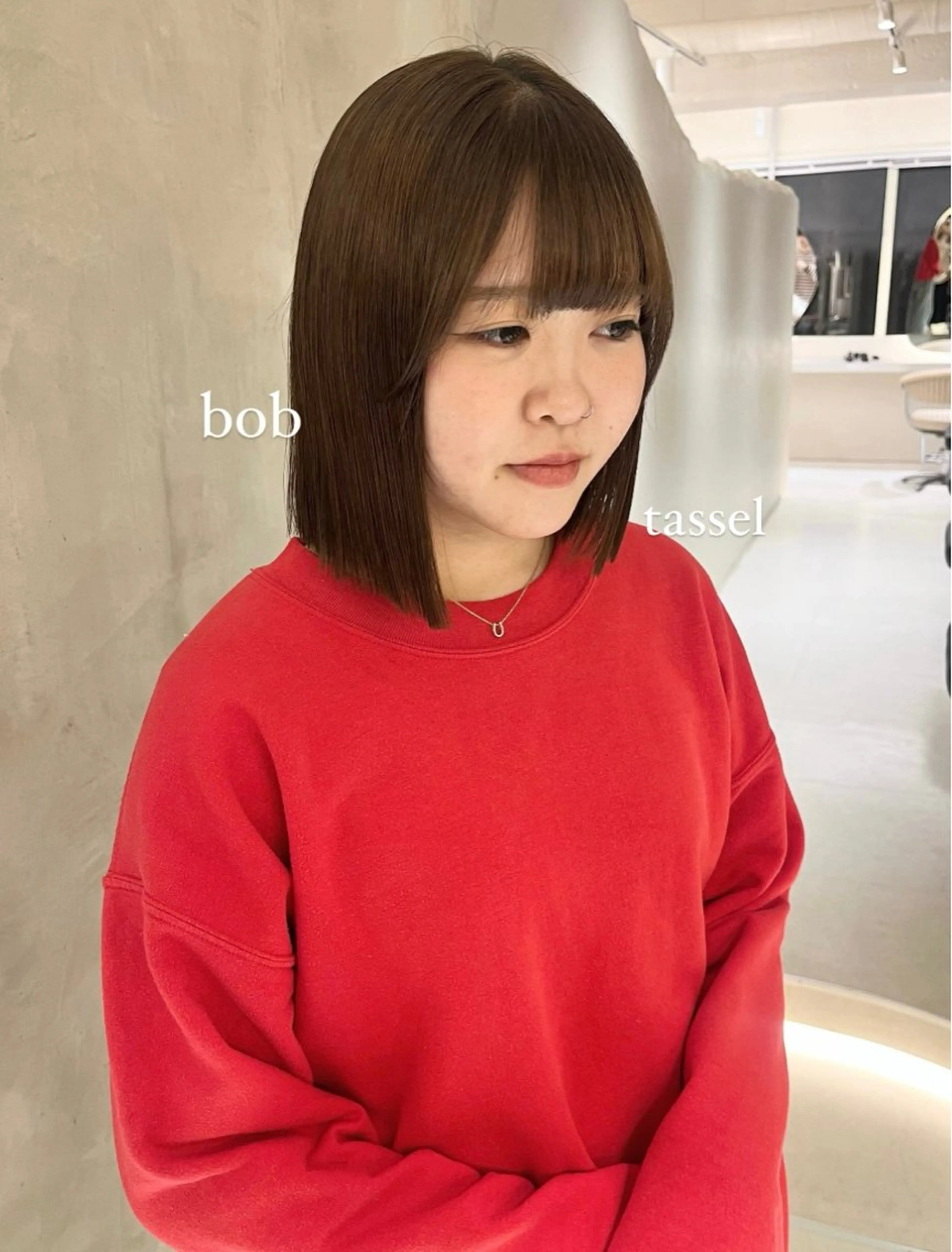 ミディアム カラー ボブ カット ヘアカラー トリートメント effect横浜所属・切りっぱなしボブ/ 艶カラー/綾莉のヘアスタイル