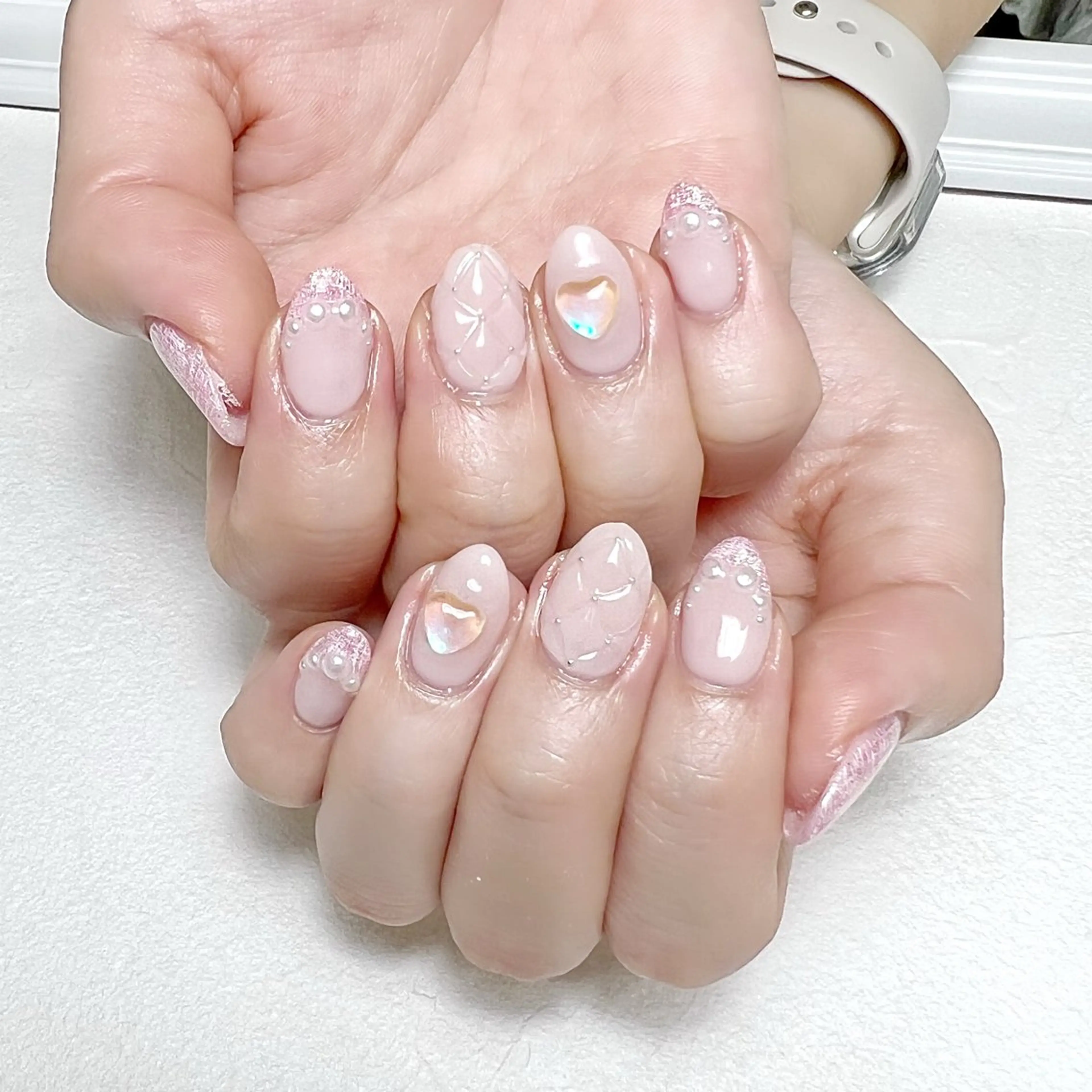 ネイル ガーリー キラキラネイル 韓国ネイル ピンク ツイードネイル rouse nail RISATOのネイルデザイン