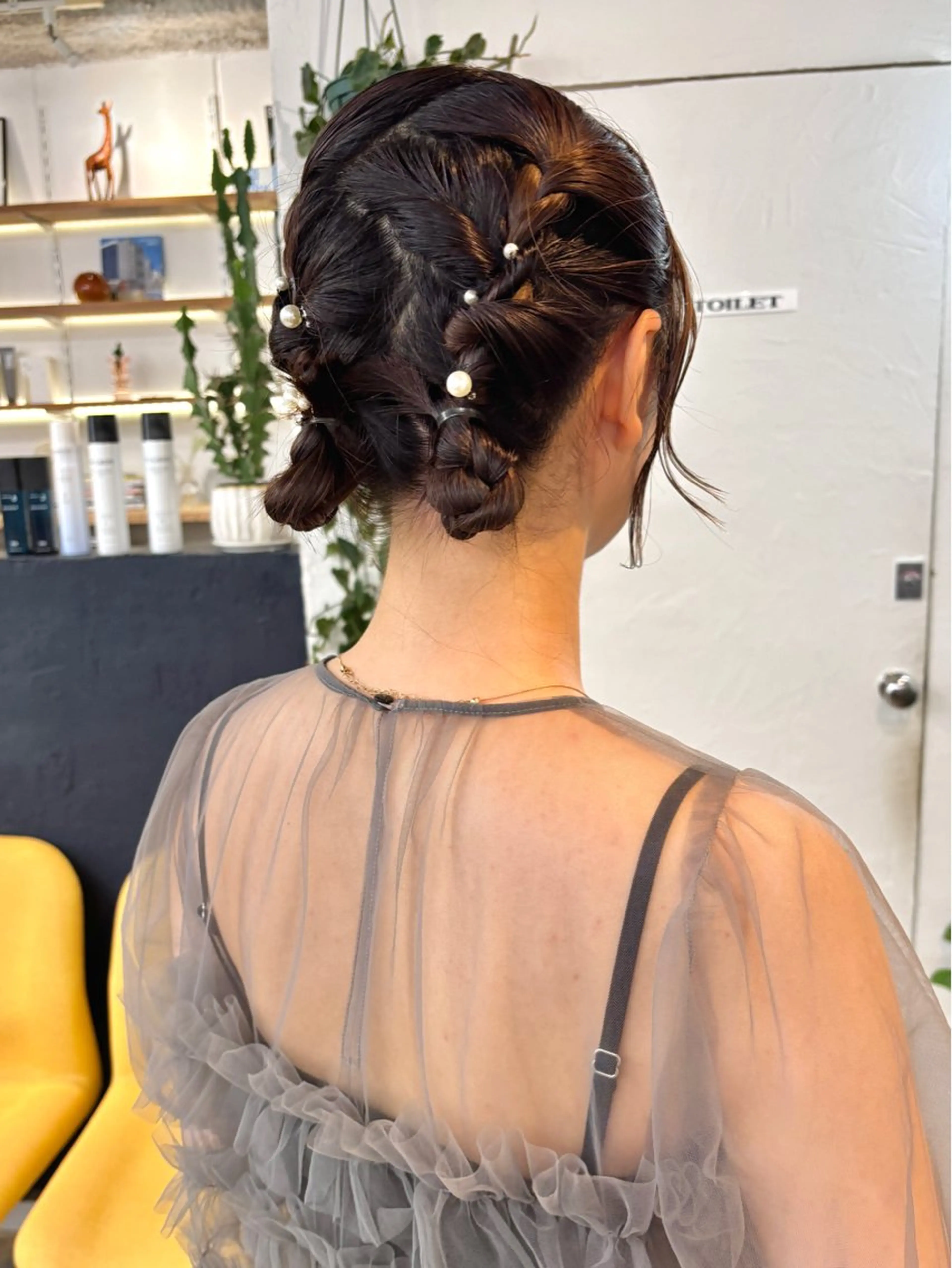 ミディアム ヘアアレンジ ピンクブラウン ピンクラベンダー ボブ 顔まわりレイヤー 髪質改善 ヘアセット 暖色カラー/天神/ ヘイマサクラのヘアスタイル