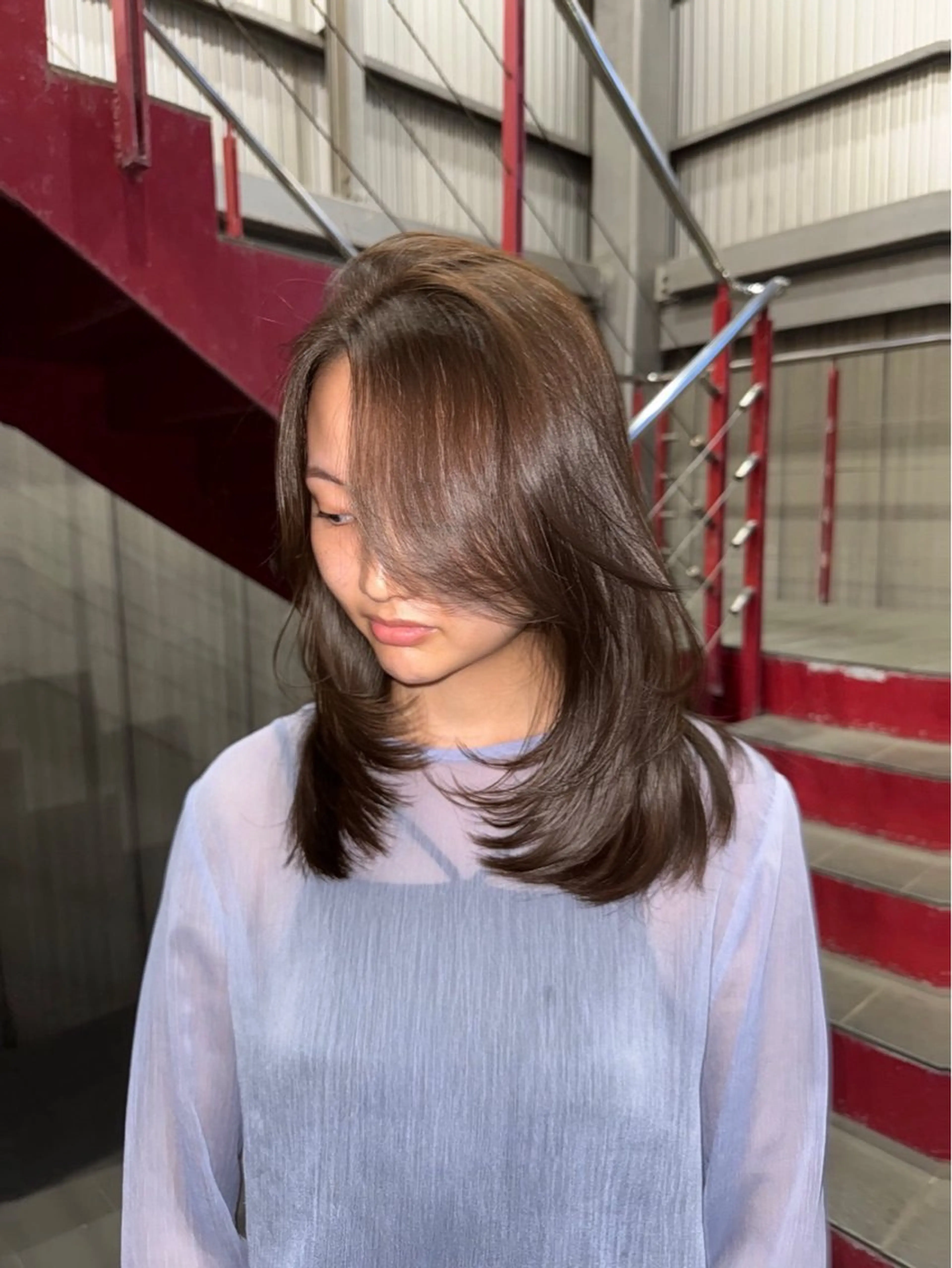 ミディアム カット ヘアカラー トリートメント ボブ/透明感カラー 長岡/三浦めい🌟のヘアスタイル