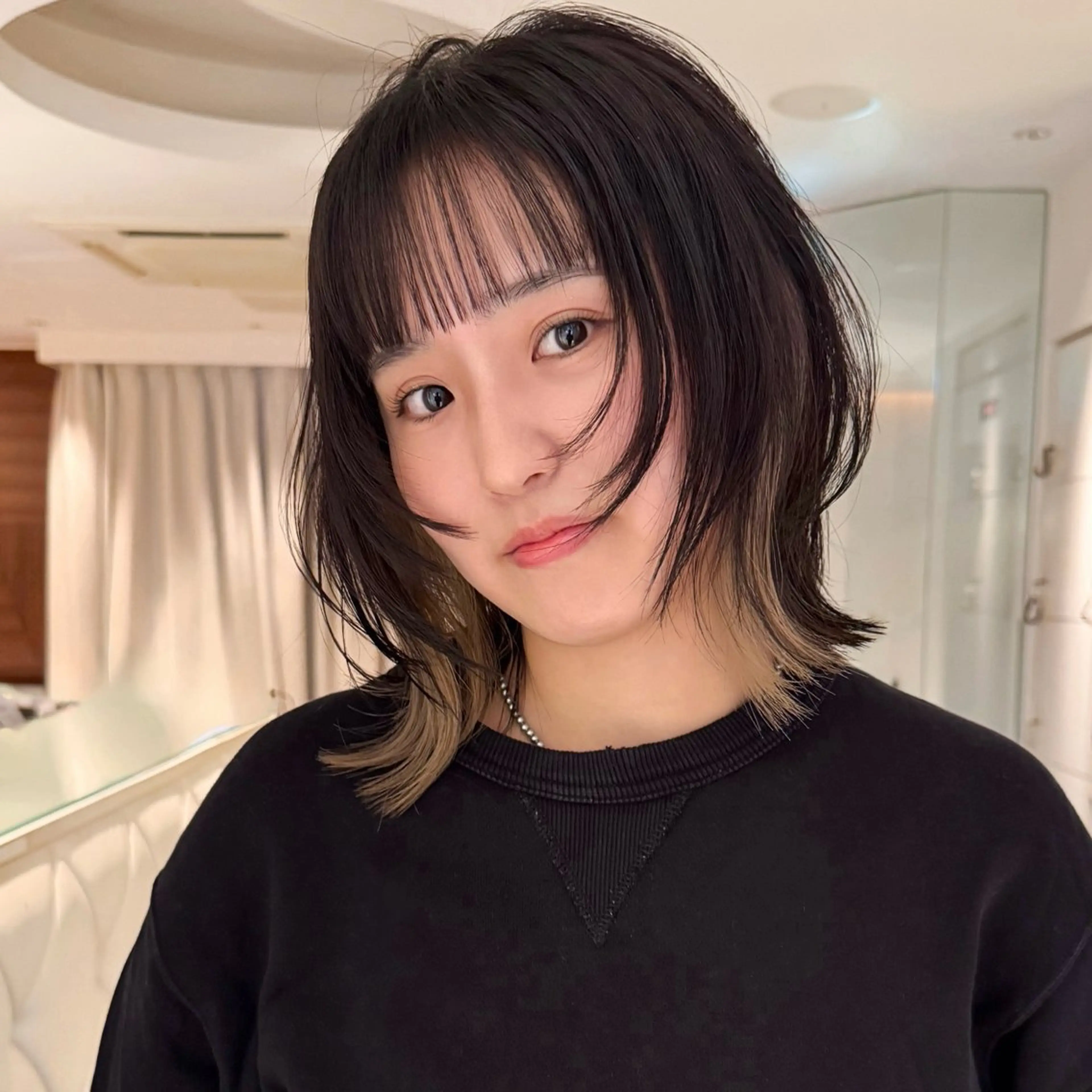 ミディアム ボブレイヤー ボブ レイヤーカット モデル募集/山田蓮/ レイヤーボブのヘアスタイル