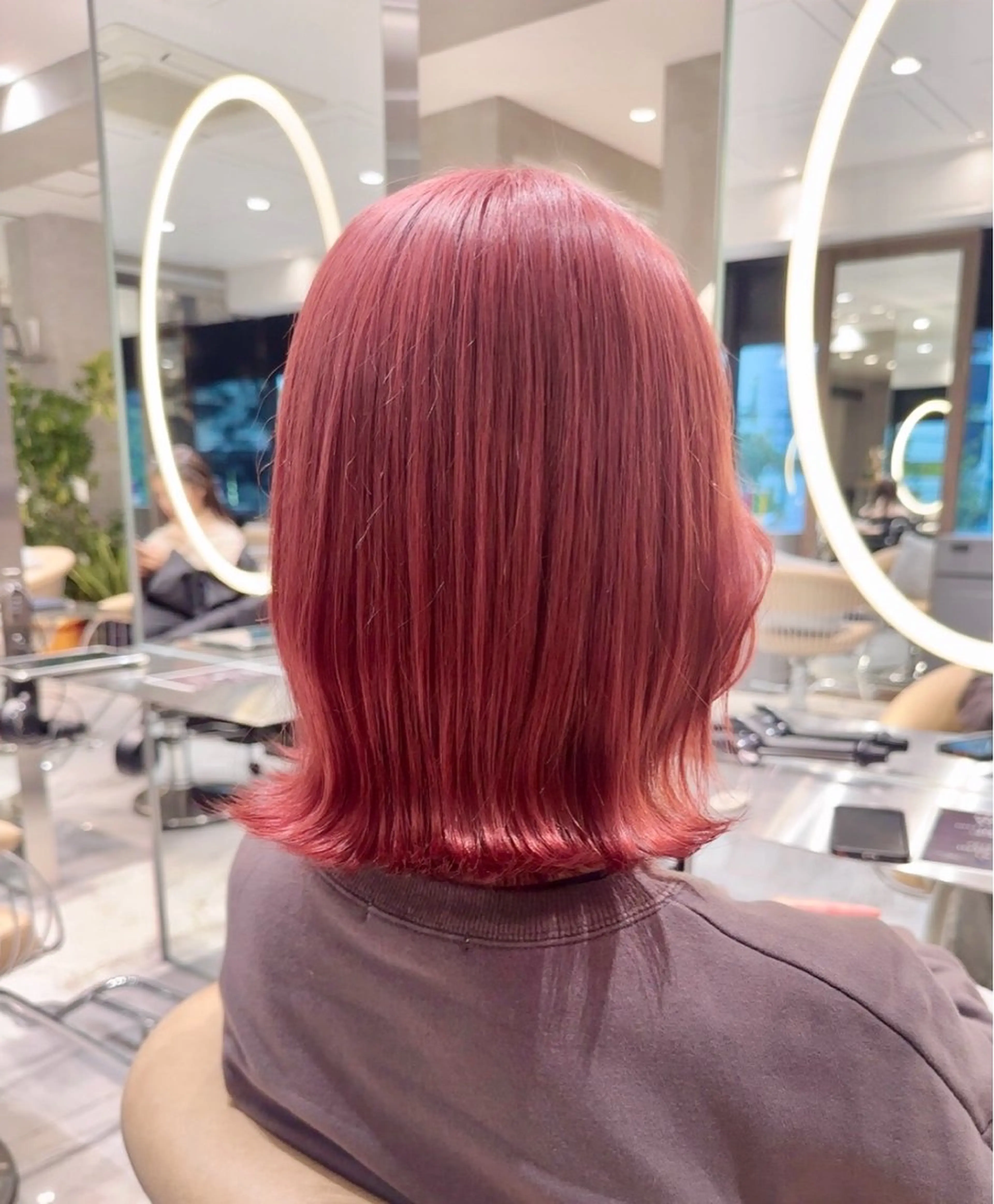 ミディアム カラー ベージュカラー ピンクカラー ピンクベージュ カット ヘアカラー トリートメント ブリーチなし/暖色/ 透明感/ririkaのヘアスタイル