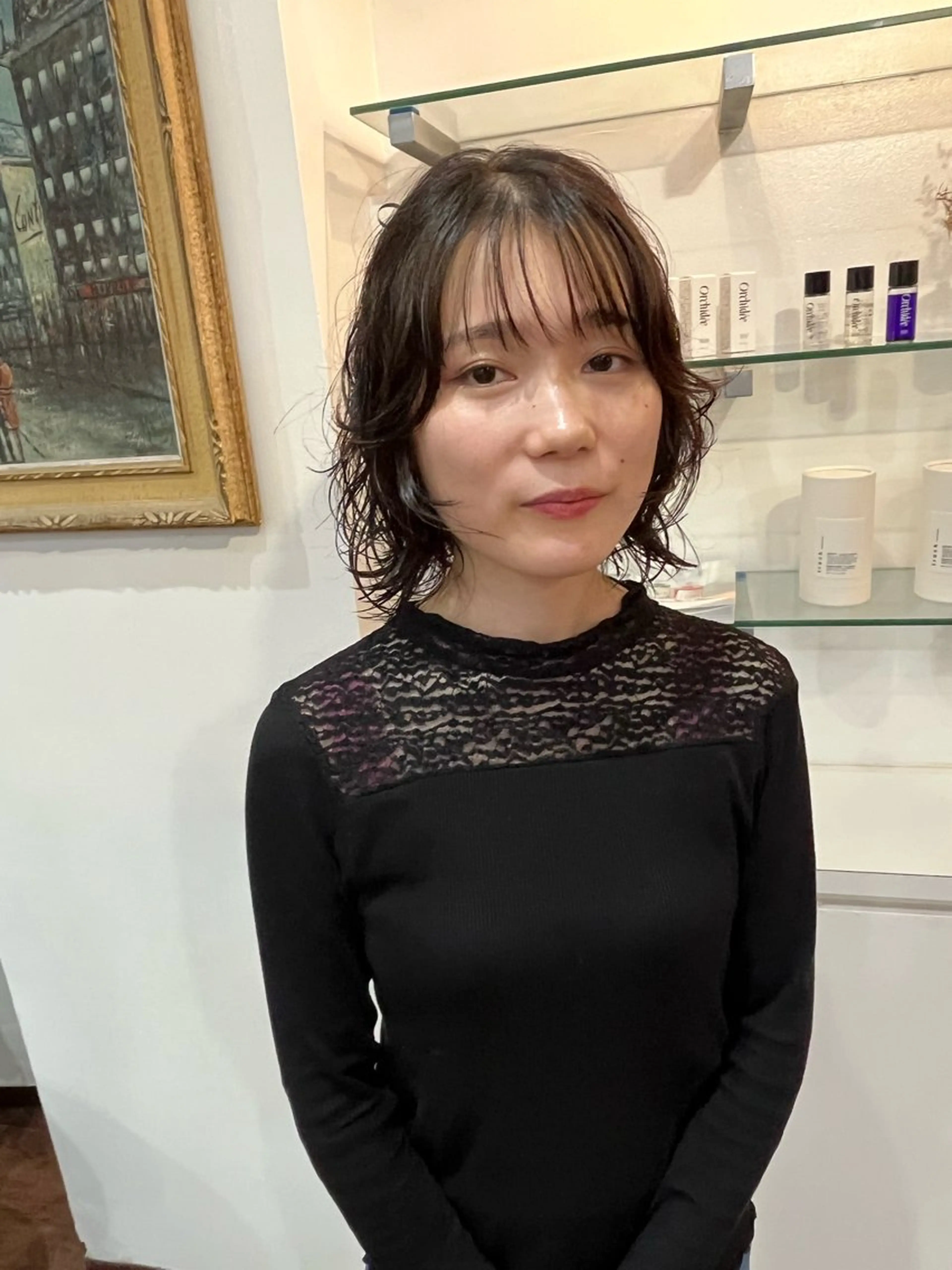 ミディアム ミディアムパーマ 顔周りカット カット パーマ heir studio Baretta所属・山本 銀次郎のヘアスタイル