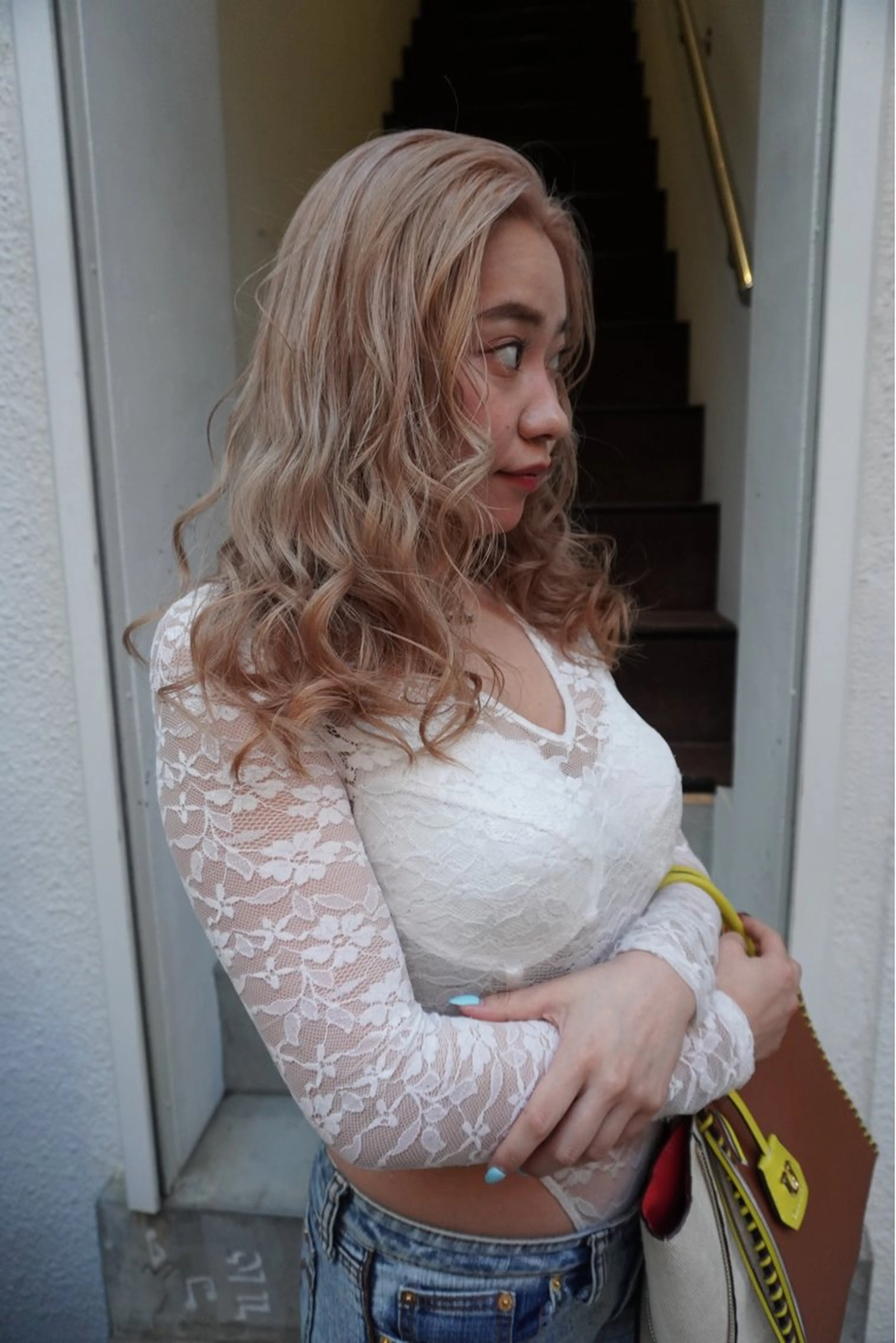 ロング カラー パーマ ヘアアレンジ 髪と音処　マトぺ所属・デザインカラー/ボブ ブリーチカラー/ユリのヘアスタイル