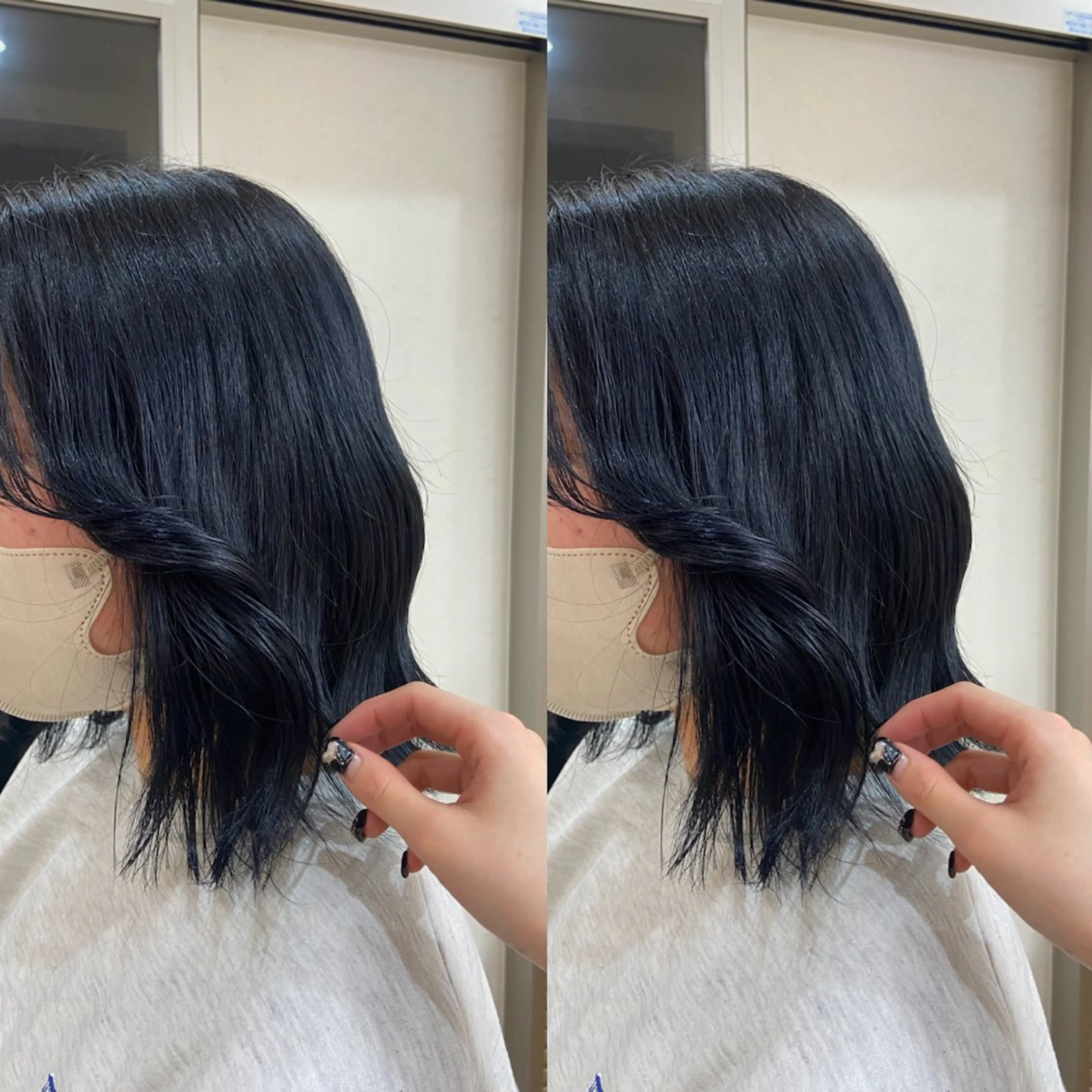 カラー 黒髪 ブルーカラー ブルーブラック 葉南/顔周りレイヤー /メンズのヘアスタイル