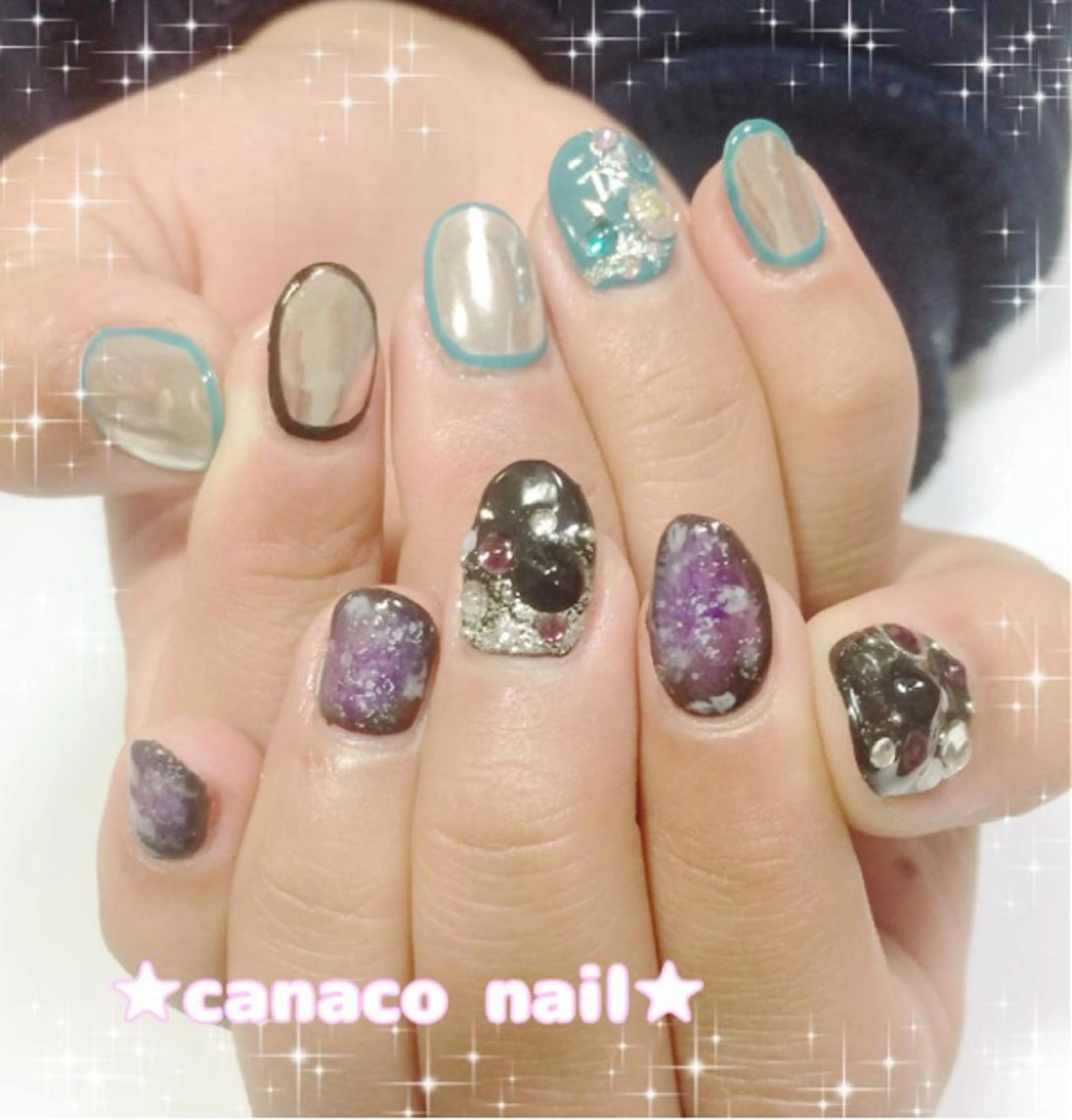ネイル アートネイル ジェルネイル パラジェル ストーンネイル Felice所属・ベテランネイル cnc  nailのネイルデザイン