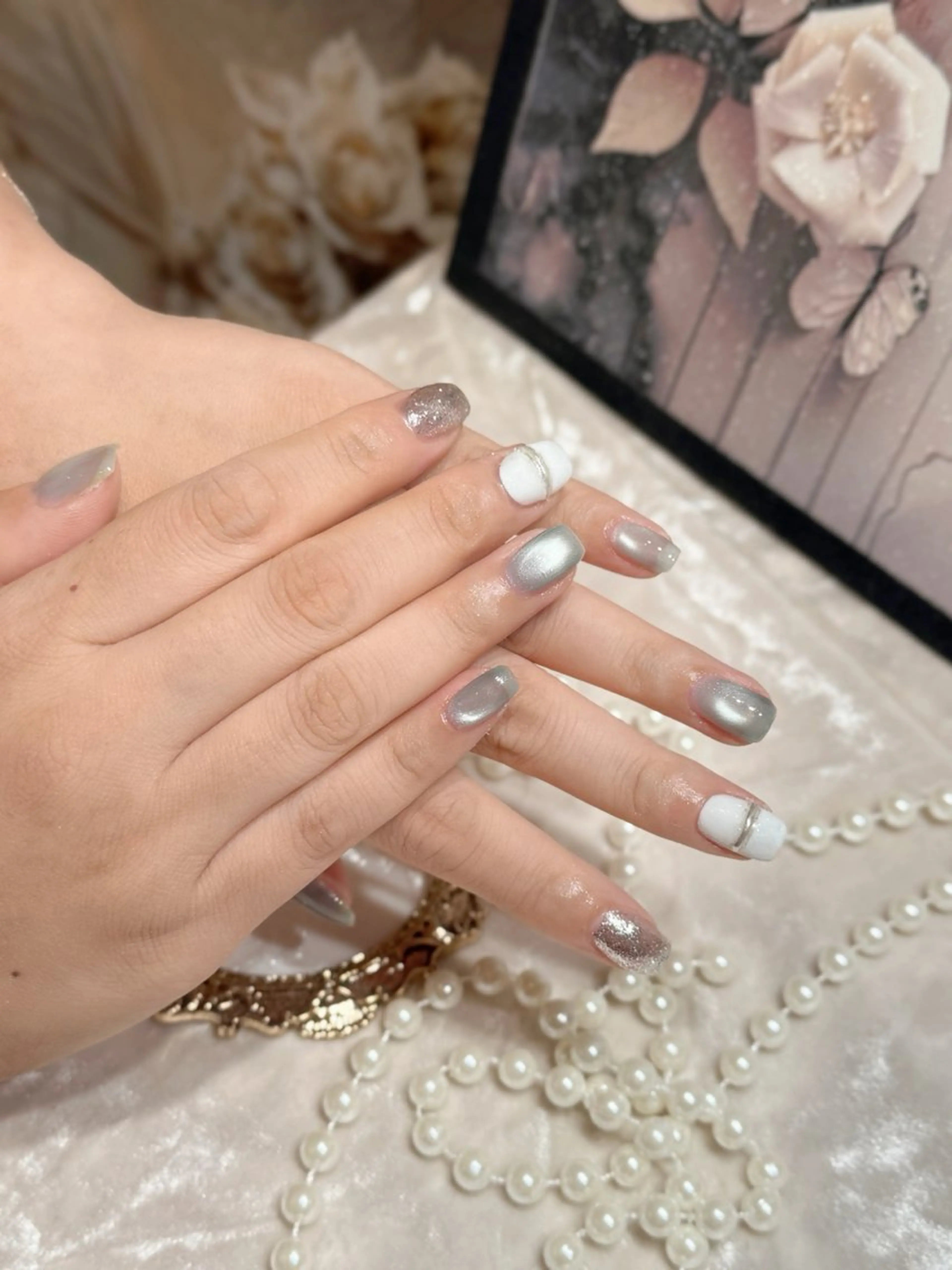 ネイル アートネイル フットネイル ジェルネイル ハート マグネットネイル Babarla　Nail　Salon所属・babarla Nailのネイルデザイン