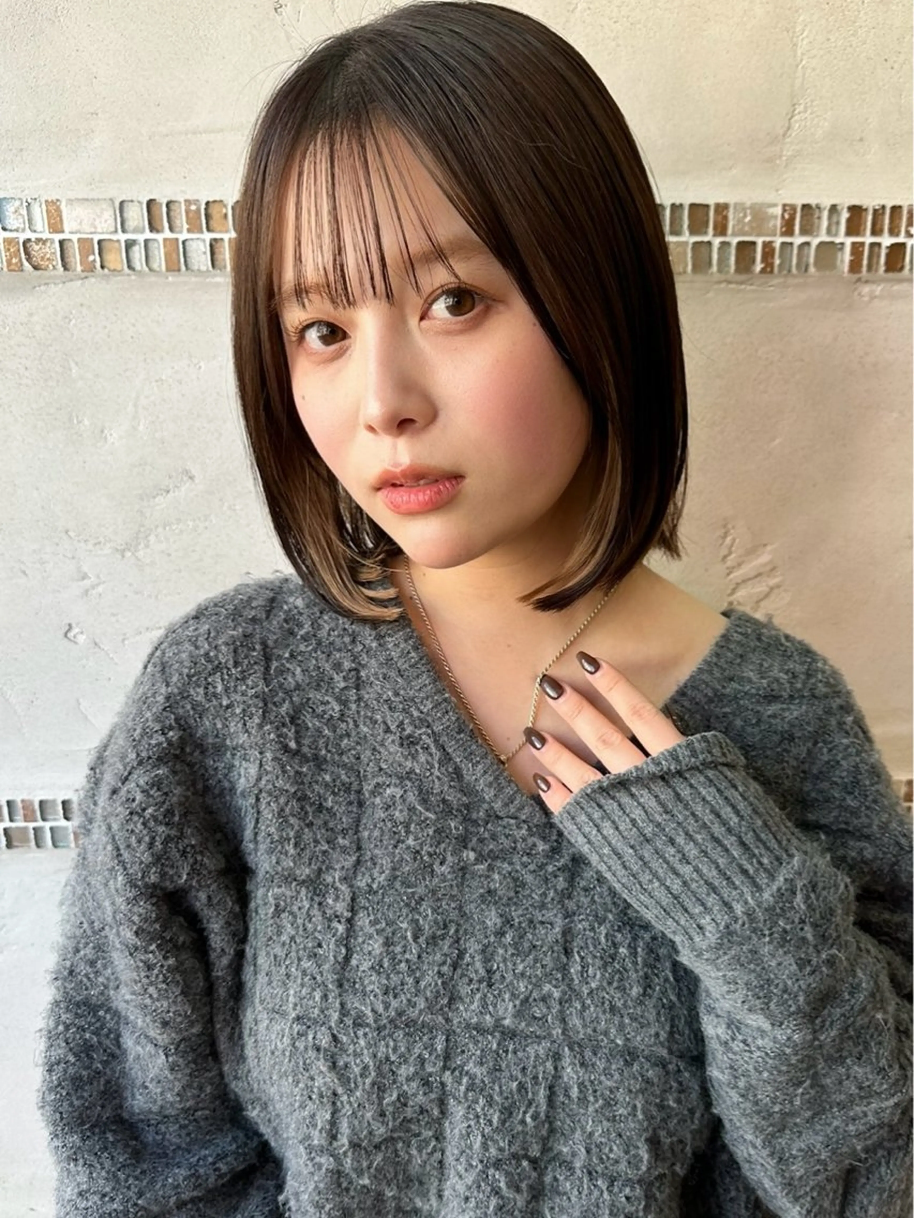 ミディアム 切りっぱなしボブ ボブ カット ヘアカラー トリートメント 似合わせヘア/ボブ/ ミディアム/Takaのヘアスタイル
