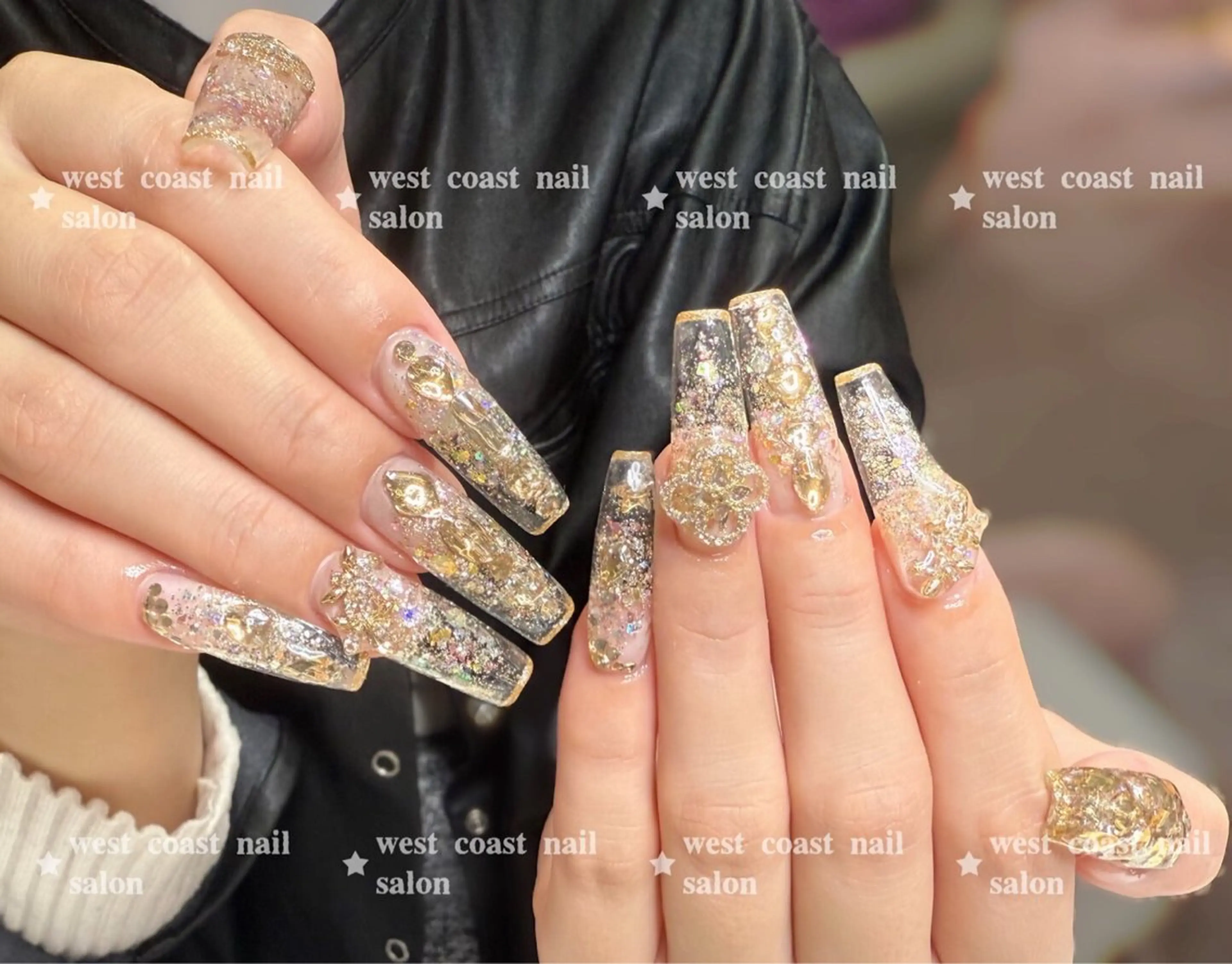 ネイル チークネイル フレンチネイル キラキラネイル 韓国ネイル ラメ(グリッター) ハンドネイル リボン、ガーリー パーツ放題専門店のネイルデザイン