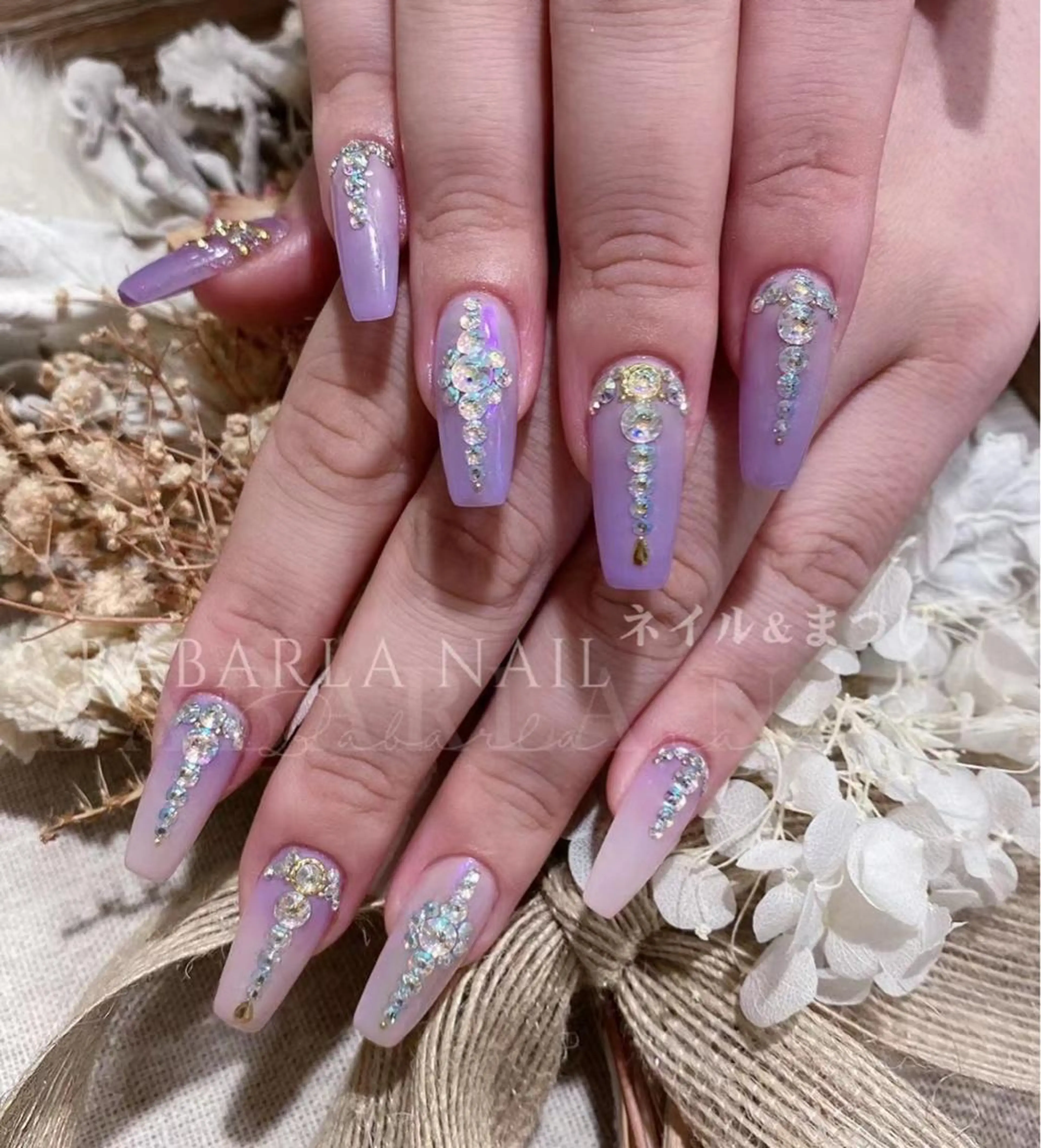ネイル グラデーション パープル ストーンネイル Babarla nailのネイルデザイン