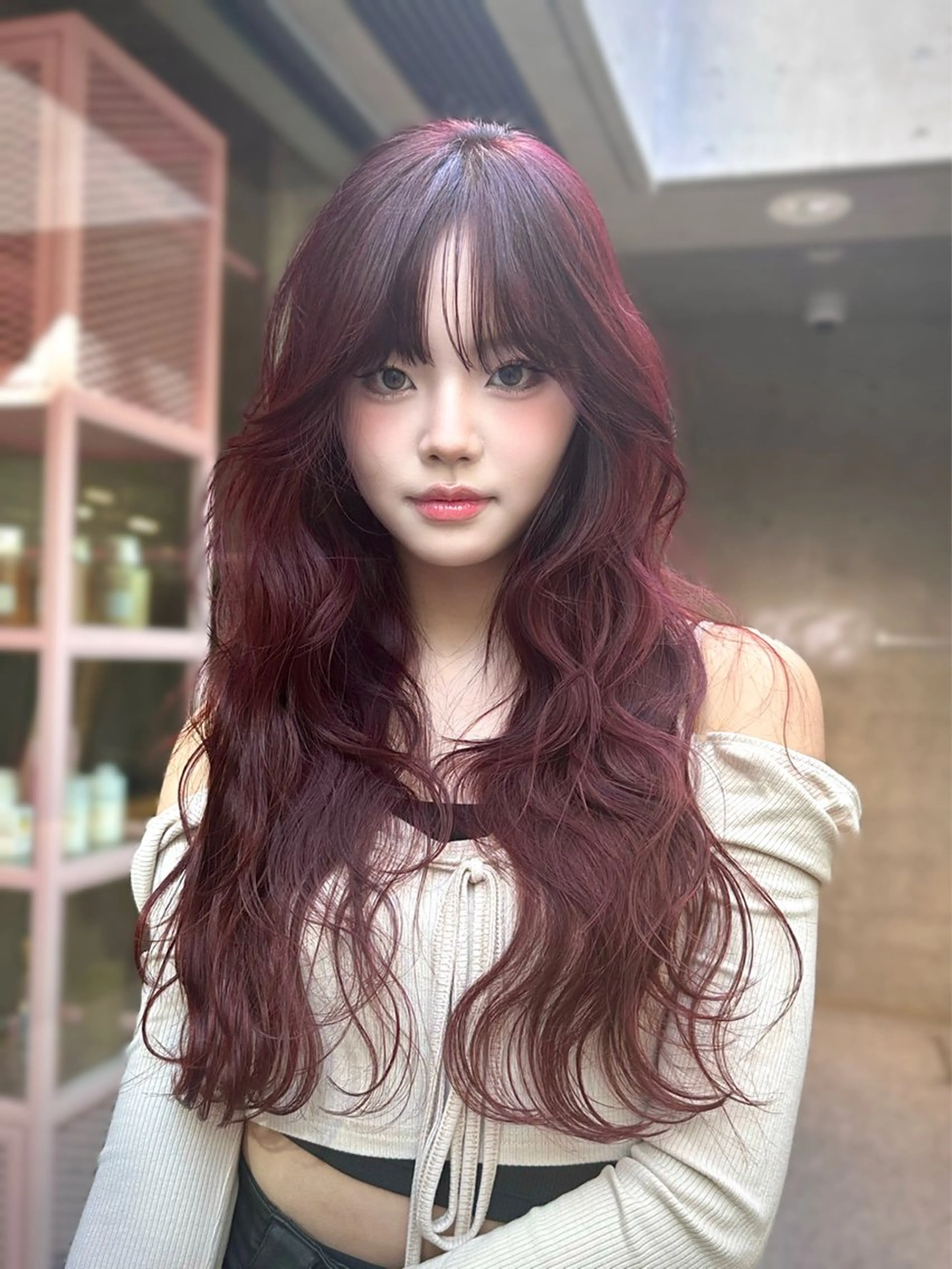 ロング カラー ヘアアレンジ ケアカラー 透明感カラー ダブルカラー グレージュ レッドカラー カット ヘアカラー トリートメント DEAN 名駅 YUHIのヘアスタイル