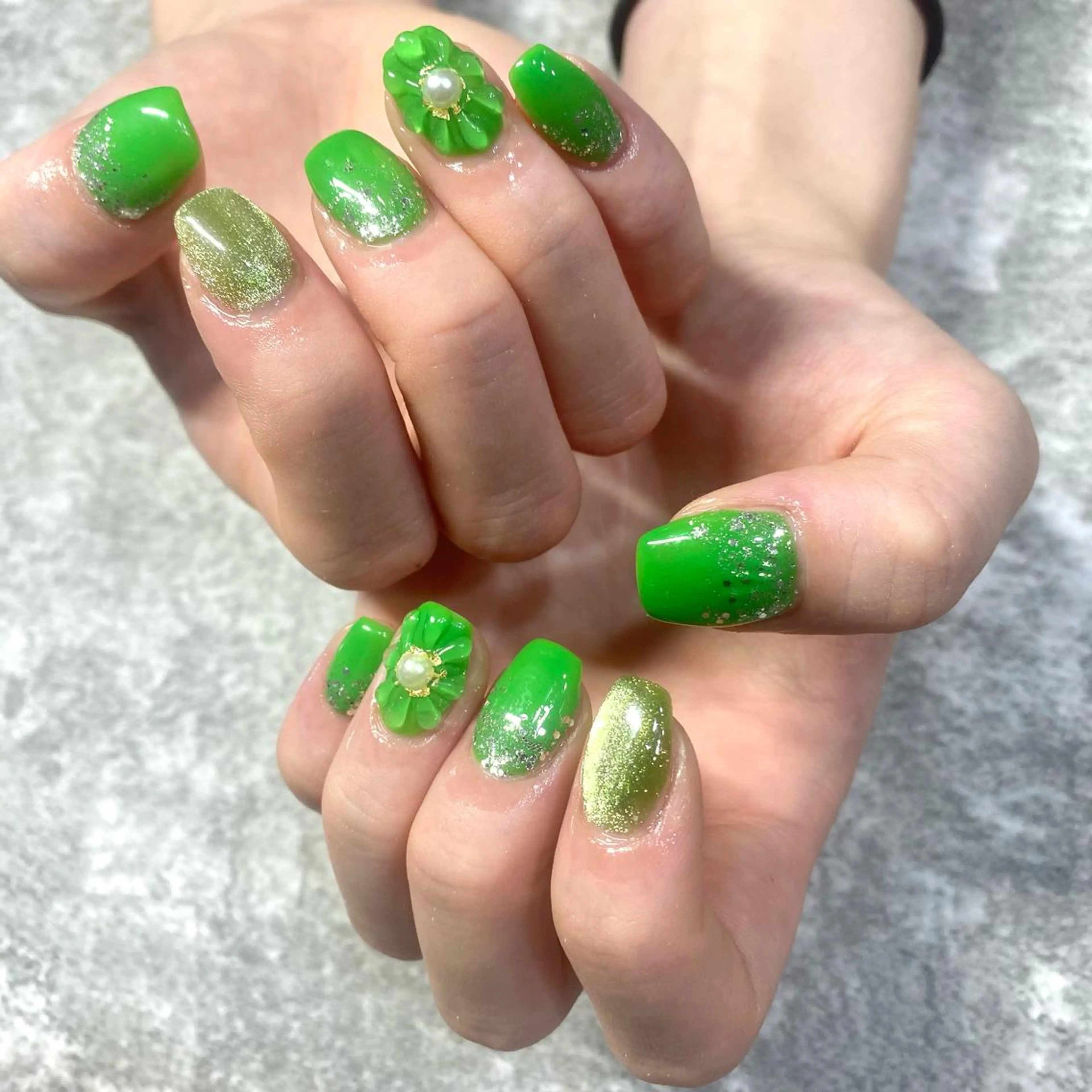 ネイル グリーン ぷっくりネイル ハンドネイル ★Rinail... .のネイルデザイン