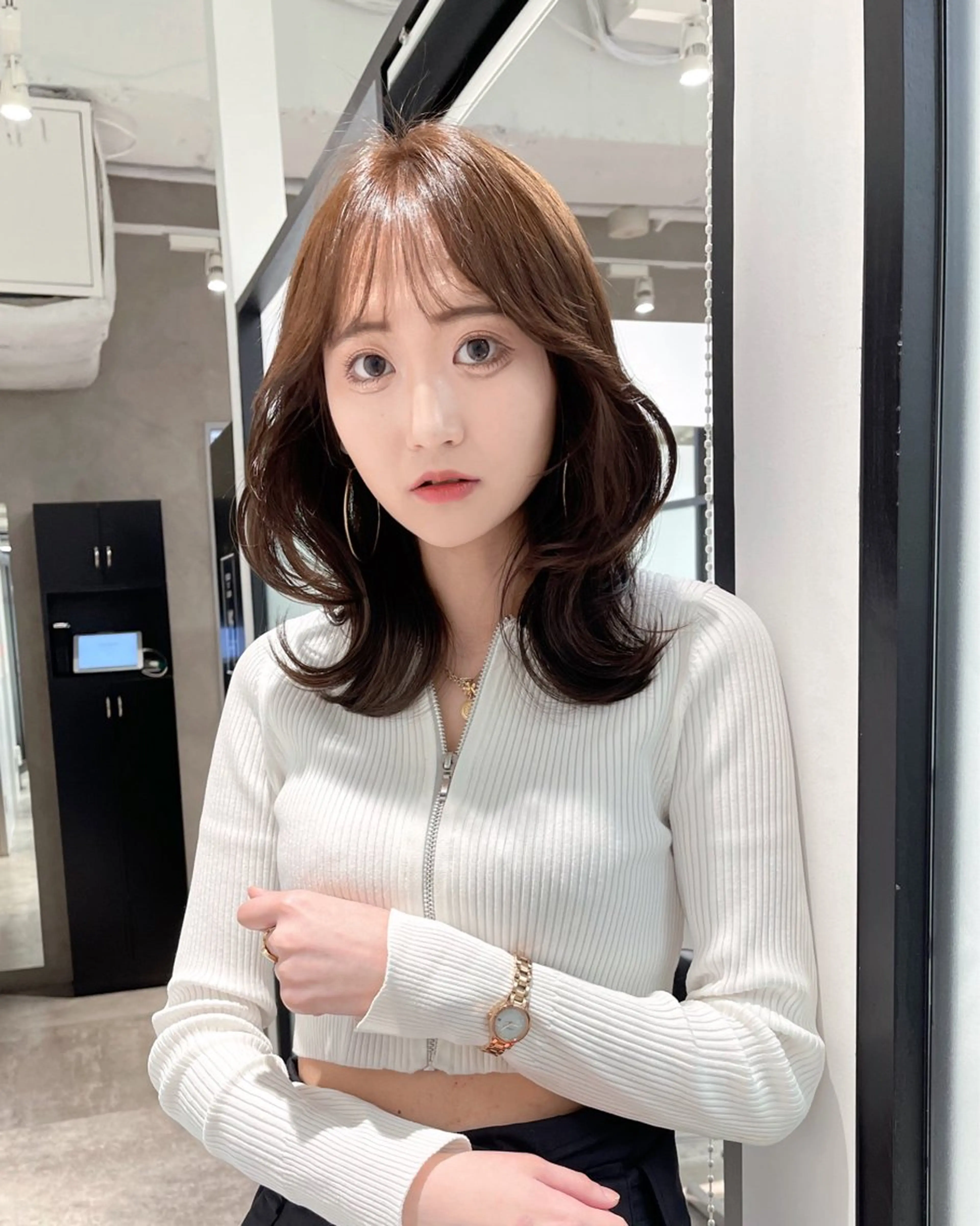 セミロング 韓国風ヘア レイヤーカット カット ヘアカラー トリートメント 韓国レイヤーカット 髪質改善▫️水野有真のヘアスタイル