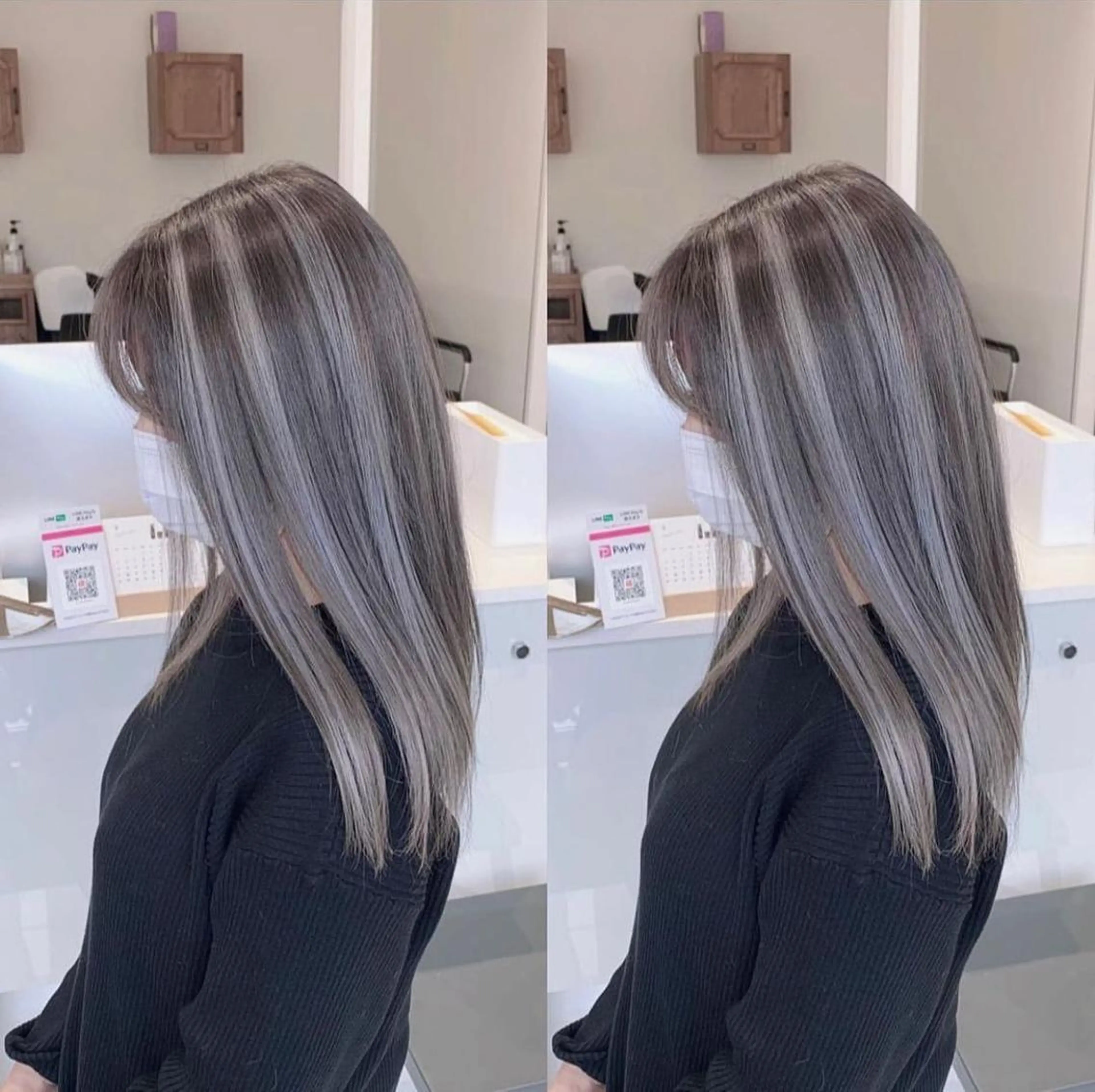 ロング カラー ブリーチ ケアブリーチ ハイライトカラー ハイライト 髪質改善 ヘアカラー オフホワイトアンドなんば所属・福西 洋斗のヘアスタイル