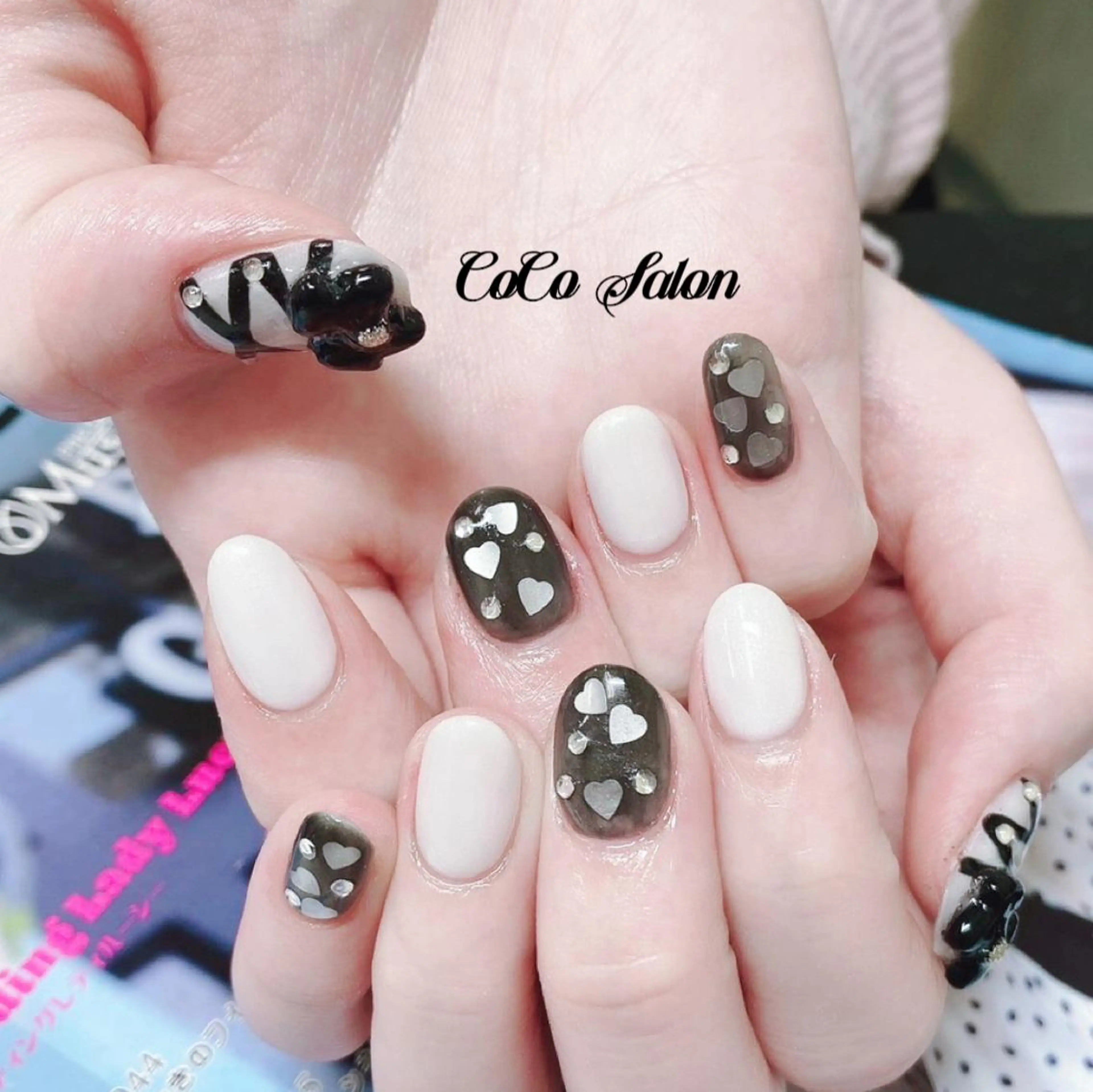 ネイル 長さ出し ジェルネイル ハート ホログラムネイル キラキラネイル ハンドネイル CoCoSalon ネイル/まつ毛予約のネイルデザイン