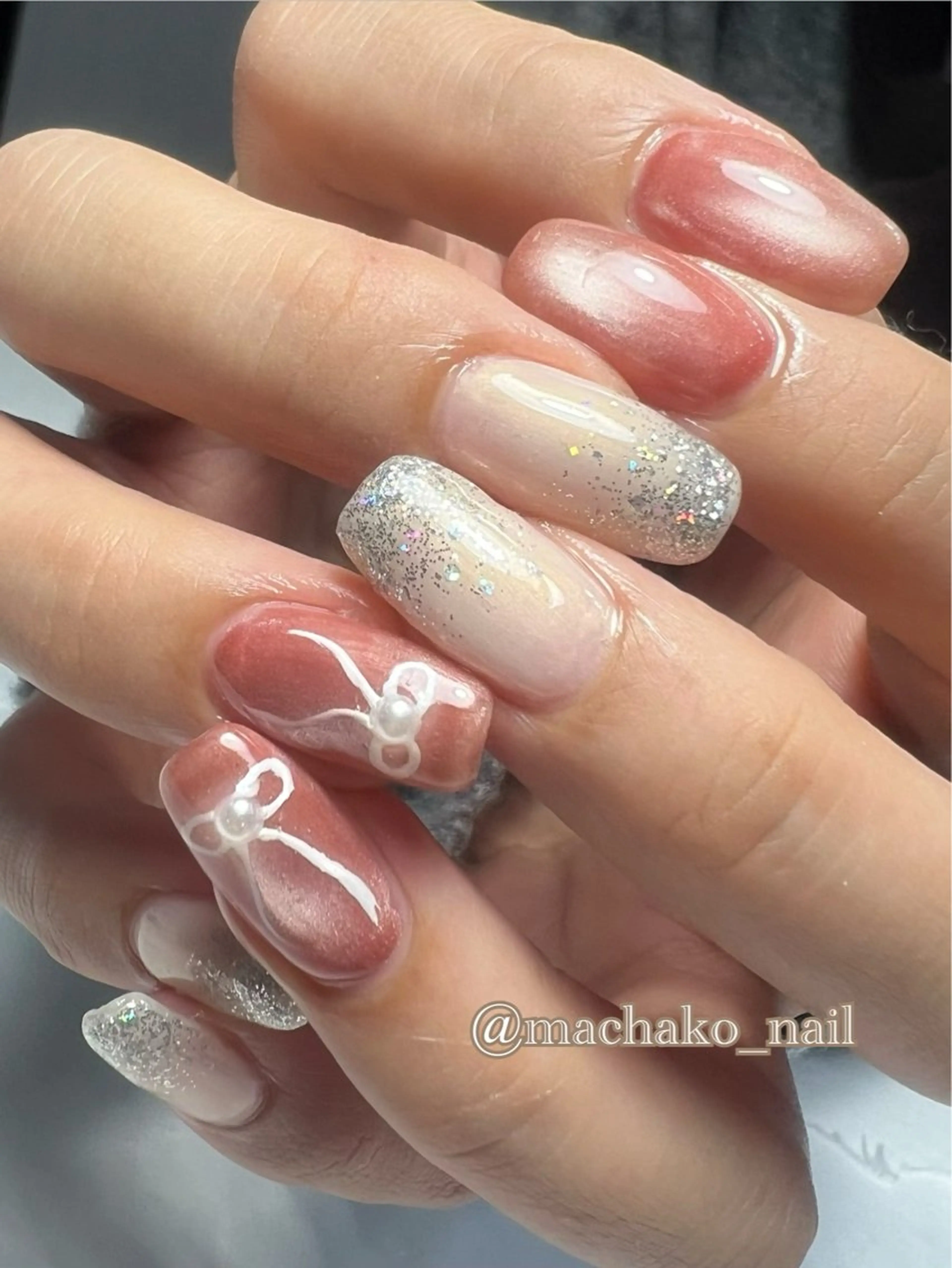 ネイル マグネットネイル リボン ハンドネイル トータルビューティー masakoのネイルデザイン