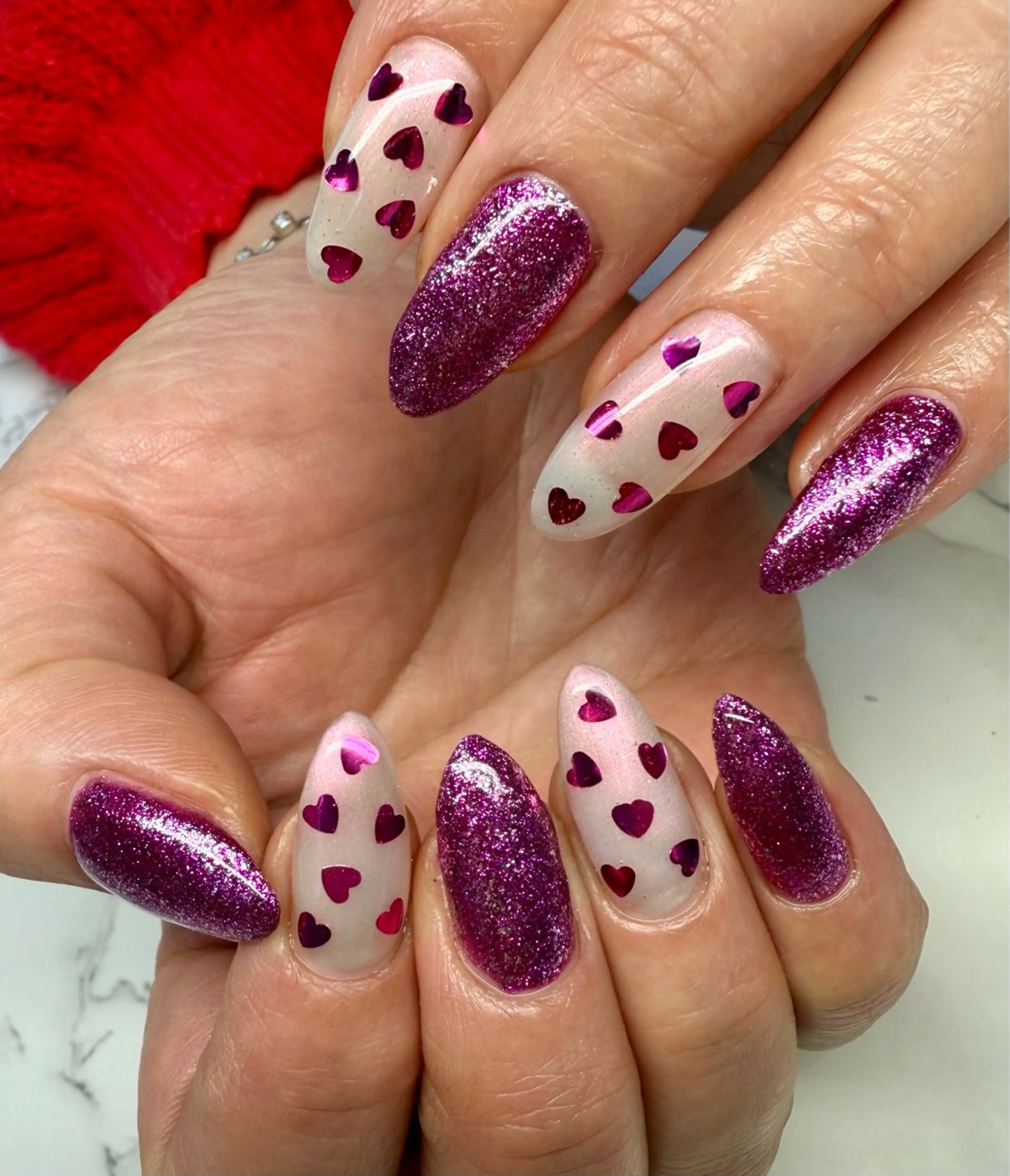 ネイル アートネイル チークネイル フレンチネイル ハート キラキラネイル M.N_ nailのネイルデザイン