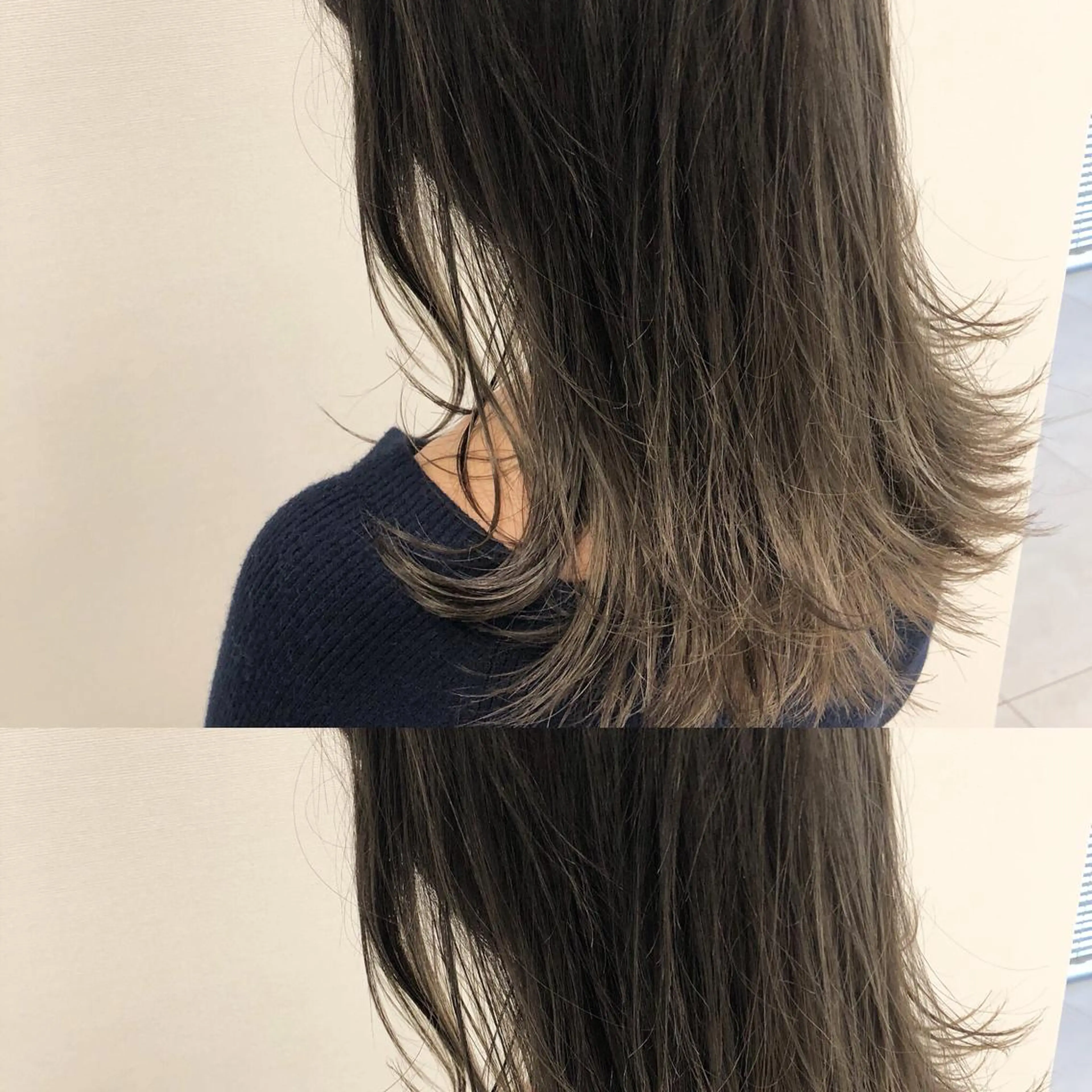 ロング カラー アッシュ バレイヤージュ ブリーチ グラデーションカラー グレージュ レイヤー/韓国/ 顔周り/しんやのヘアスタイル