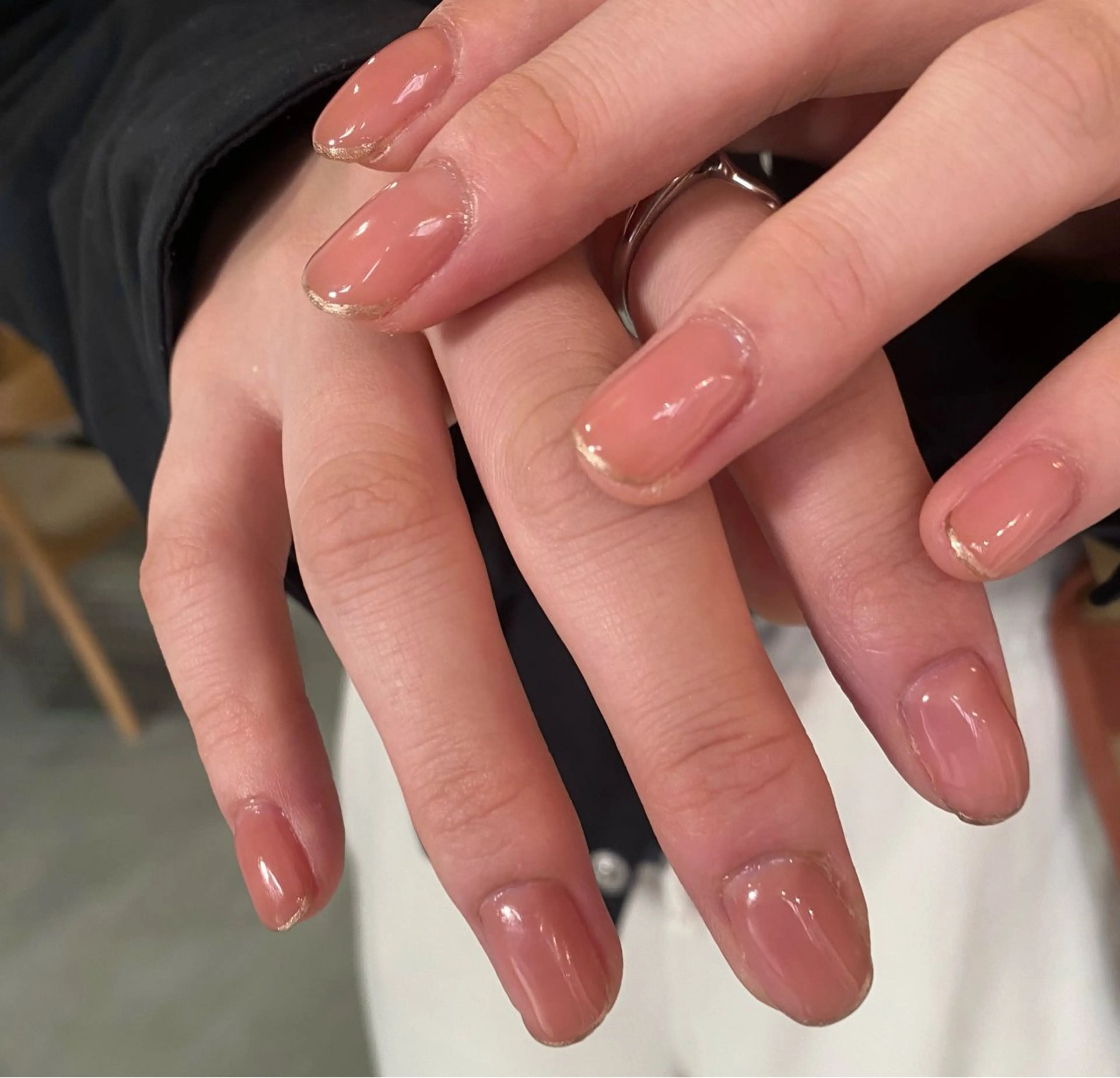 ネイル フレンチネイル ゴールド ピンク ピンクベージュ lino所属・lino 宝塚店のネイルデザイン