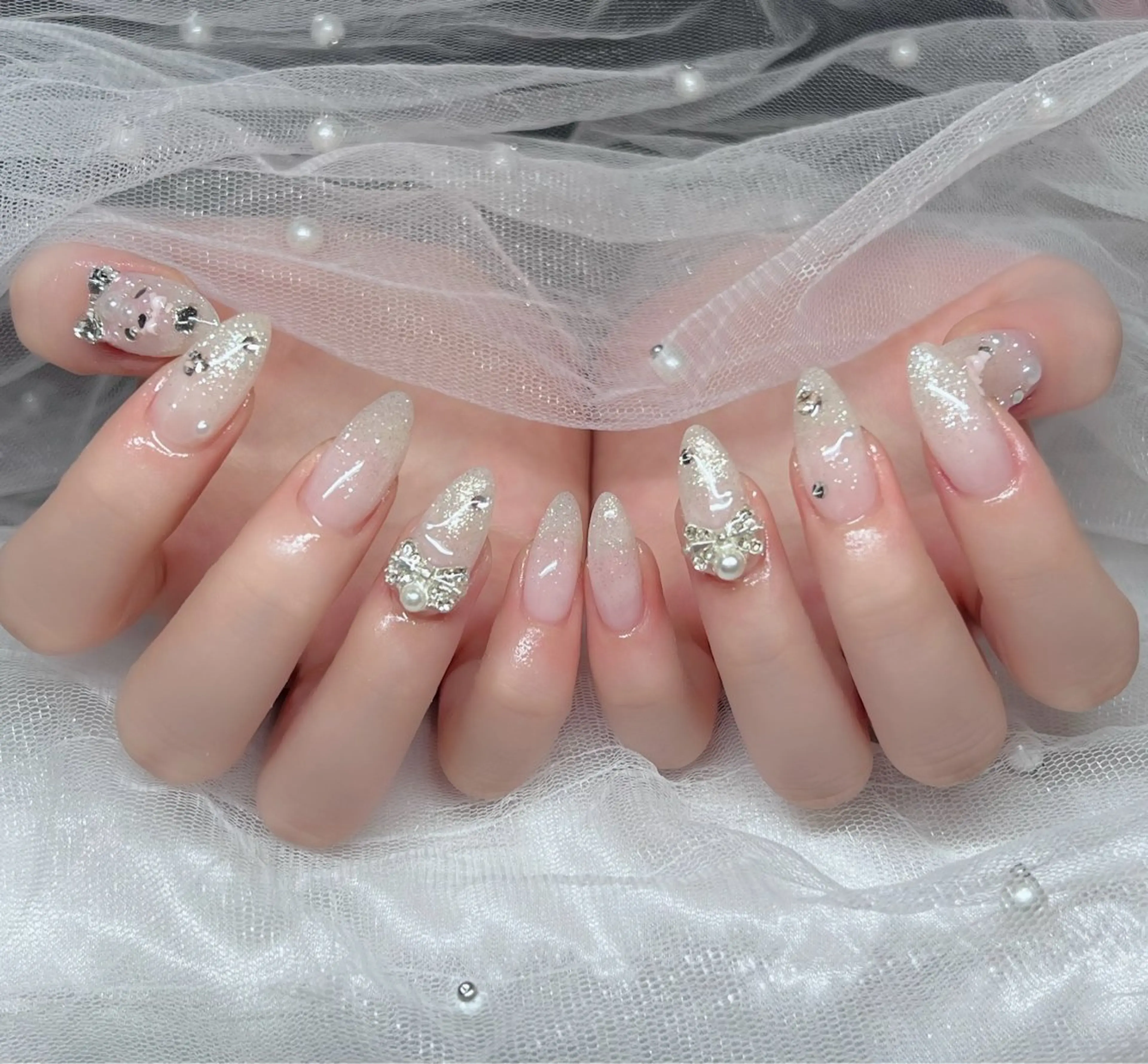 ネイル ハンドネイル 🎀PG🩵 ネイルサロンのネイルデザイン