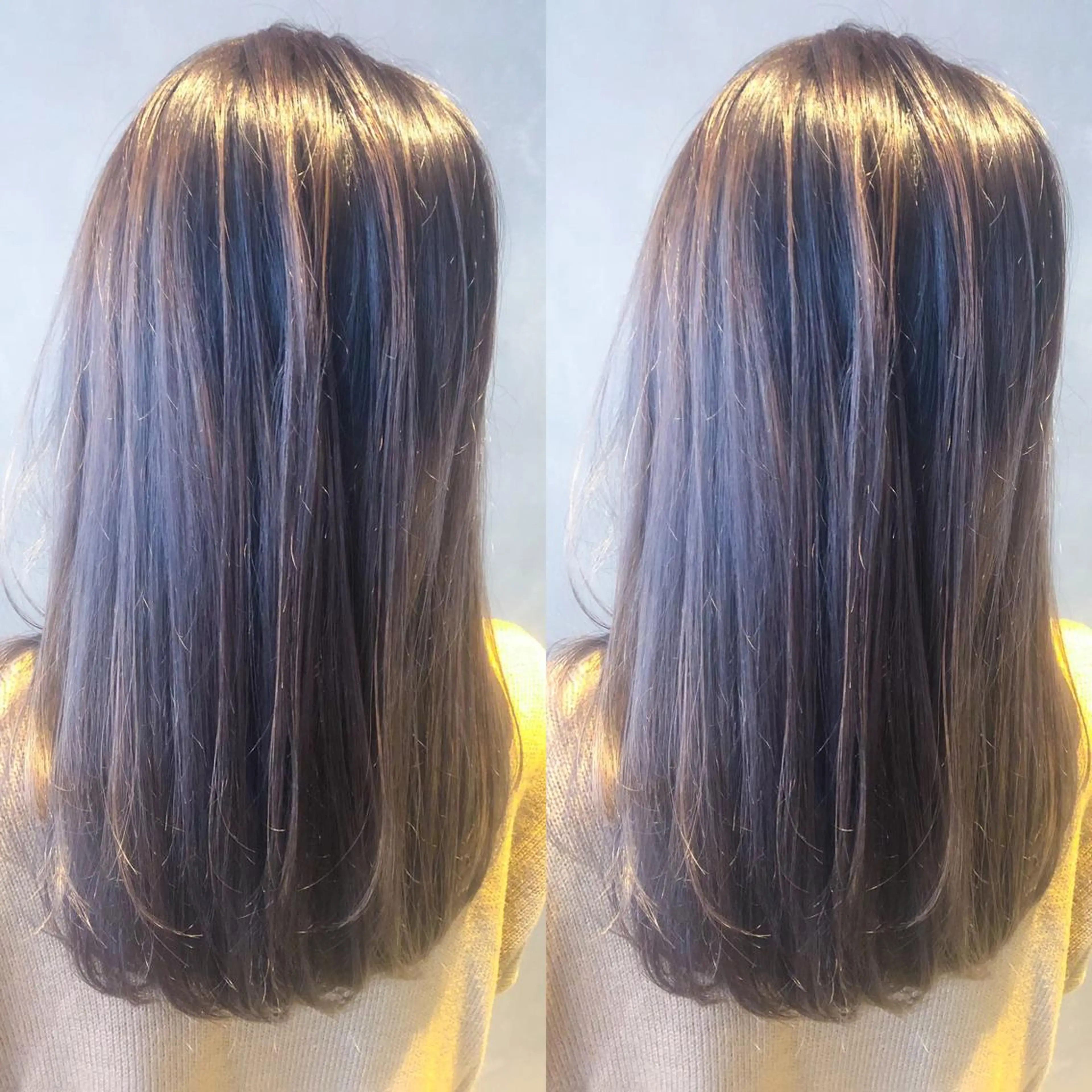 セミロング カラー アッシュ バレイヤージュ ラベンダーカラー ラベンダーアッシュ レイヤーカット 長谷川 沙紀のヘアスタイル