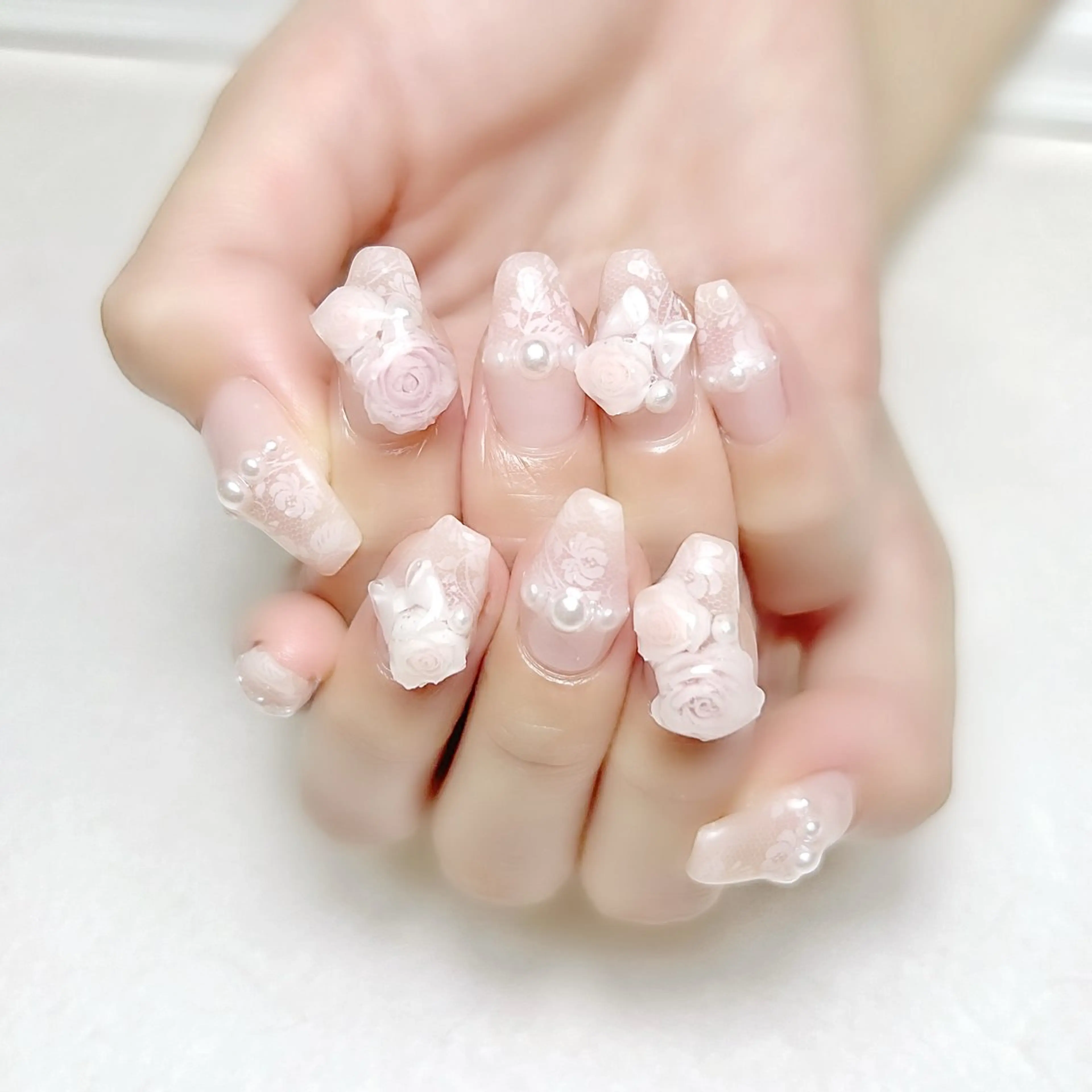ネイル ガーリー レース ピンク rouse nail RISATOのネイルデザイン