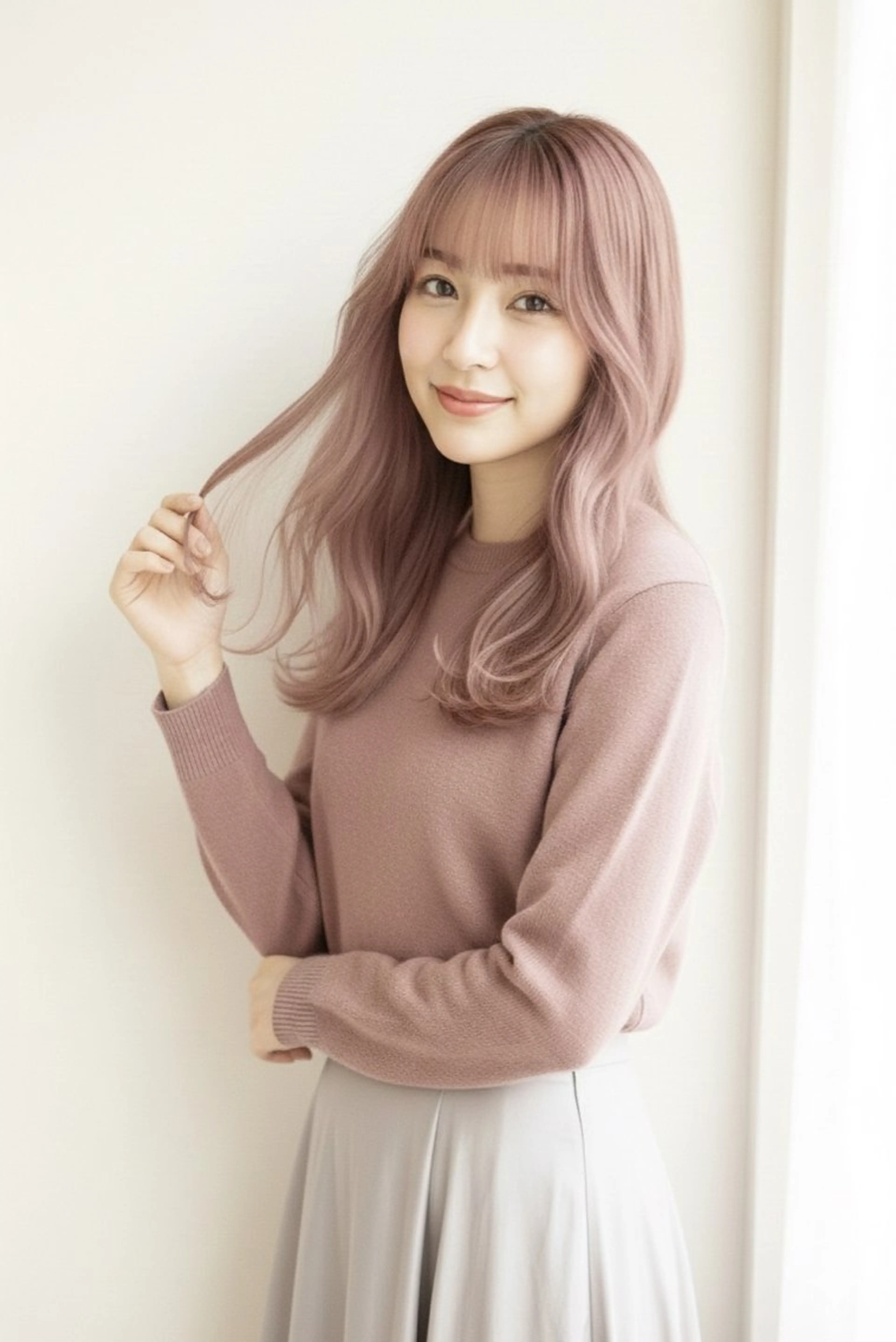 ミディアム カラー ベージュカラー ブリーチ オレンジ ピンクカラー ピンクベージュ カット ヘアカラー トリートメント SALOWIN(サロウィン)広島並木通り所属・田村和範/似合わせ カラー/髪質改善のヘアスタイル