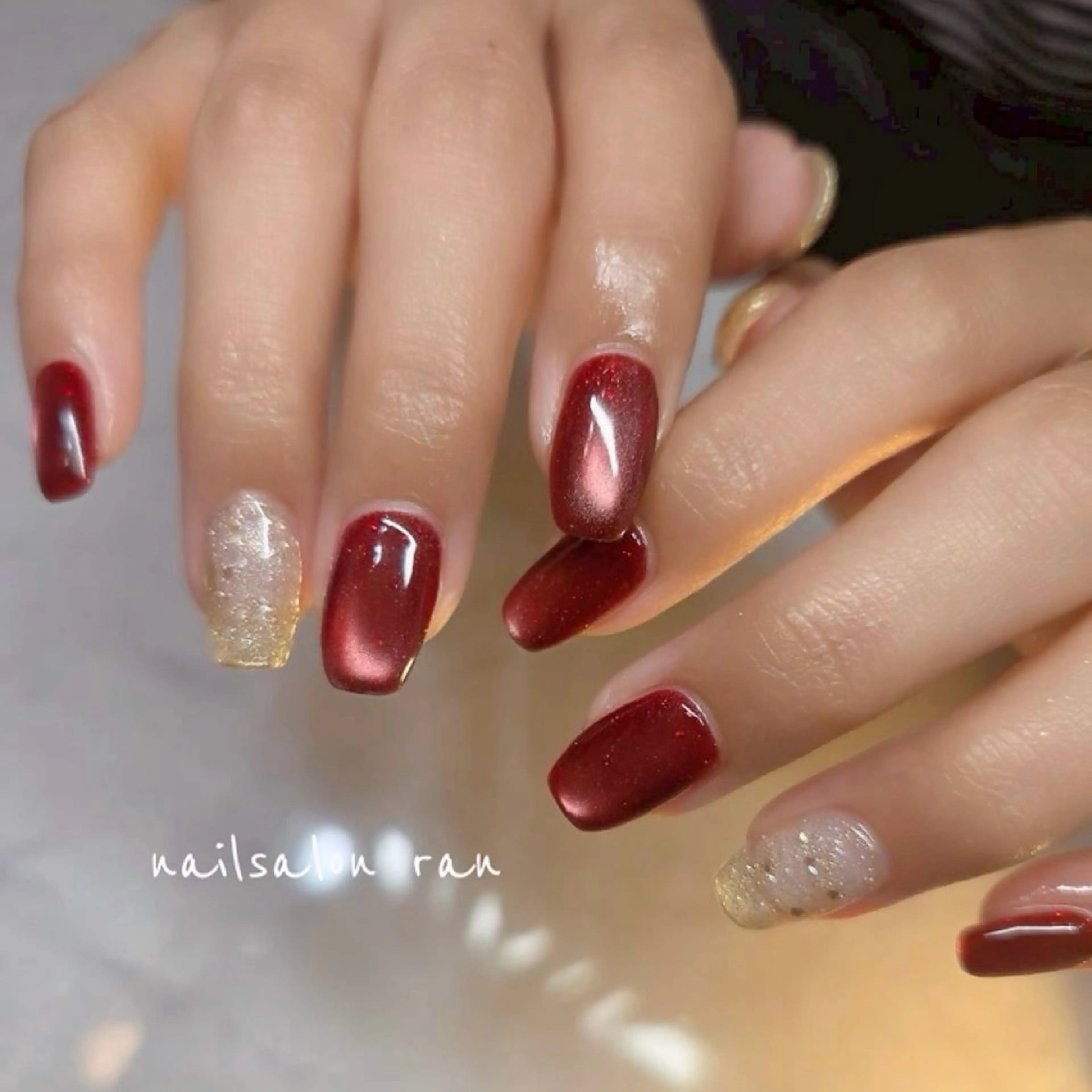 ネイル ボルドー マグネットネイル ハンドネイル ハンドケア nailsalon ranのネイルデザイン