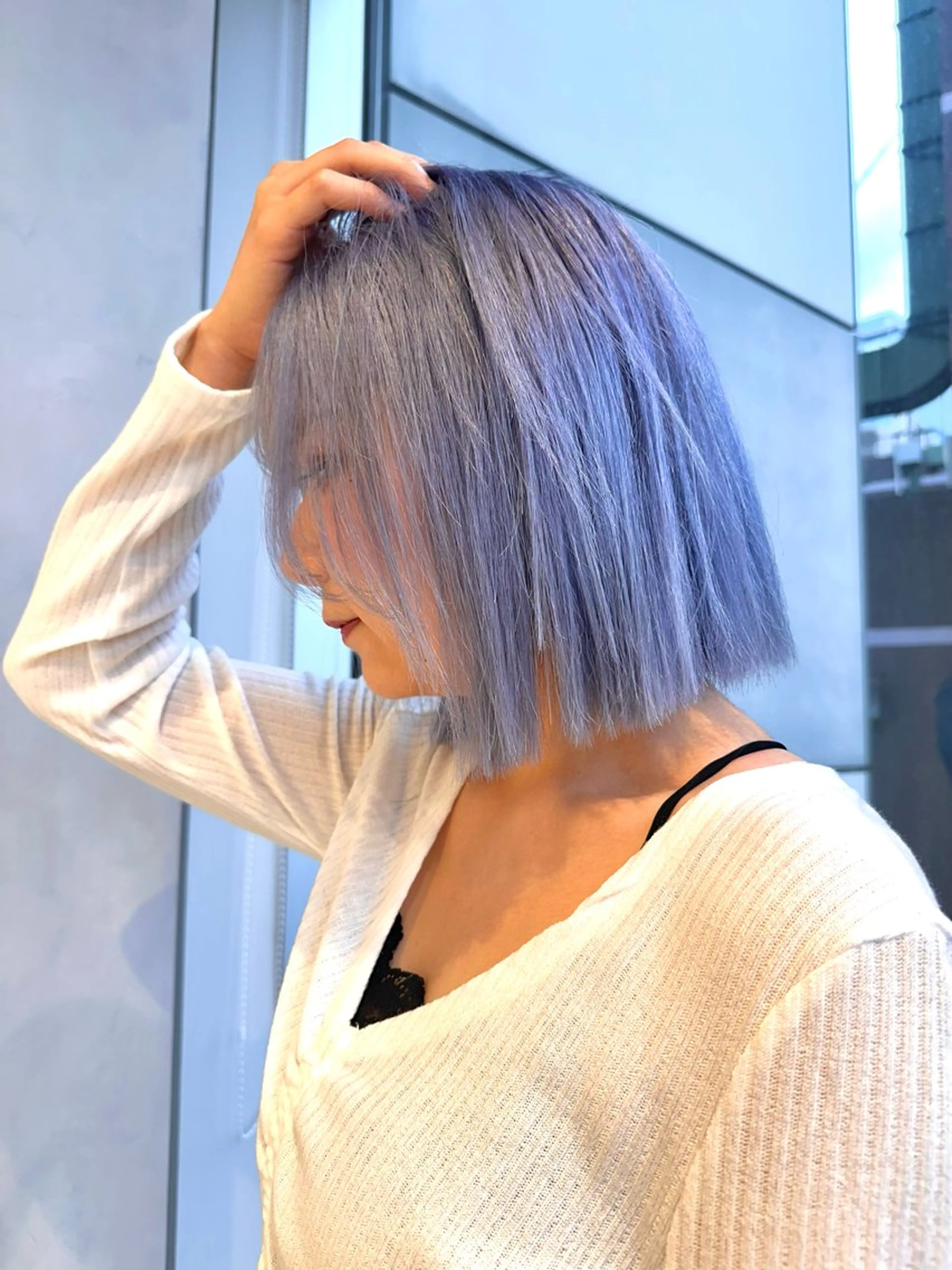 ショート カラー ブリーチ ブルーカラー ブルーラベンダー ケアブリーチ ラベンダーカラー カット ヘアカラー トリートメント ハイトーン/ショート /akane🐰♥️のヘアスタイル