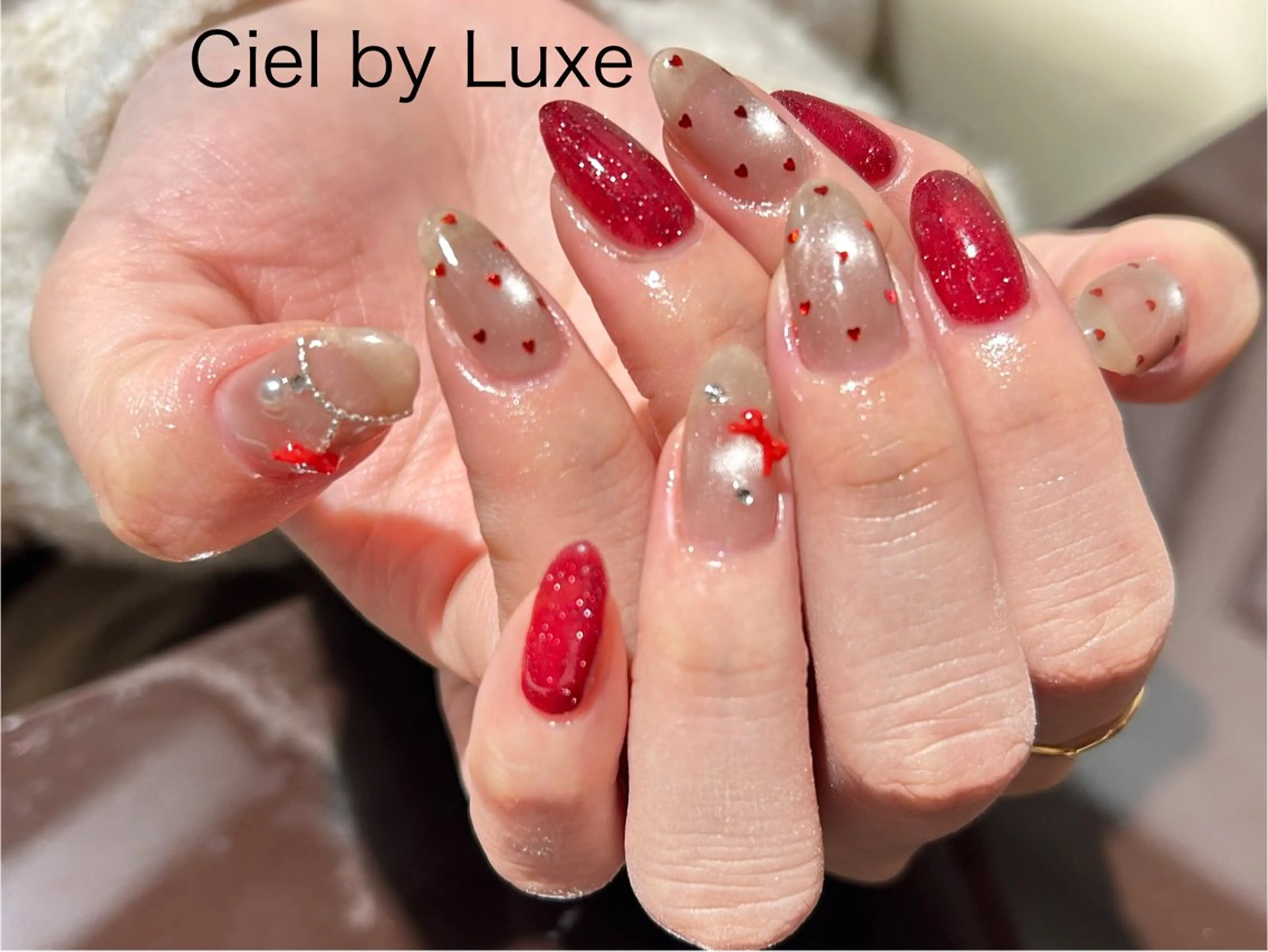 ネイル ハート バレンタイン CielbyLuxe manamiのネイルデザイン