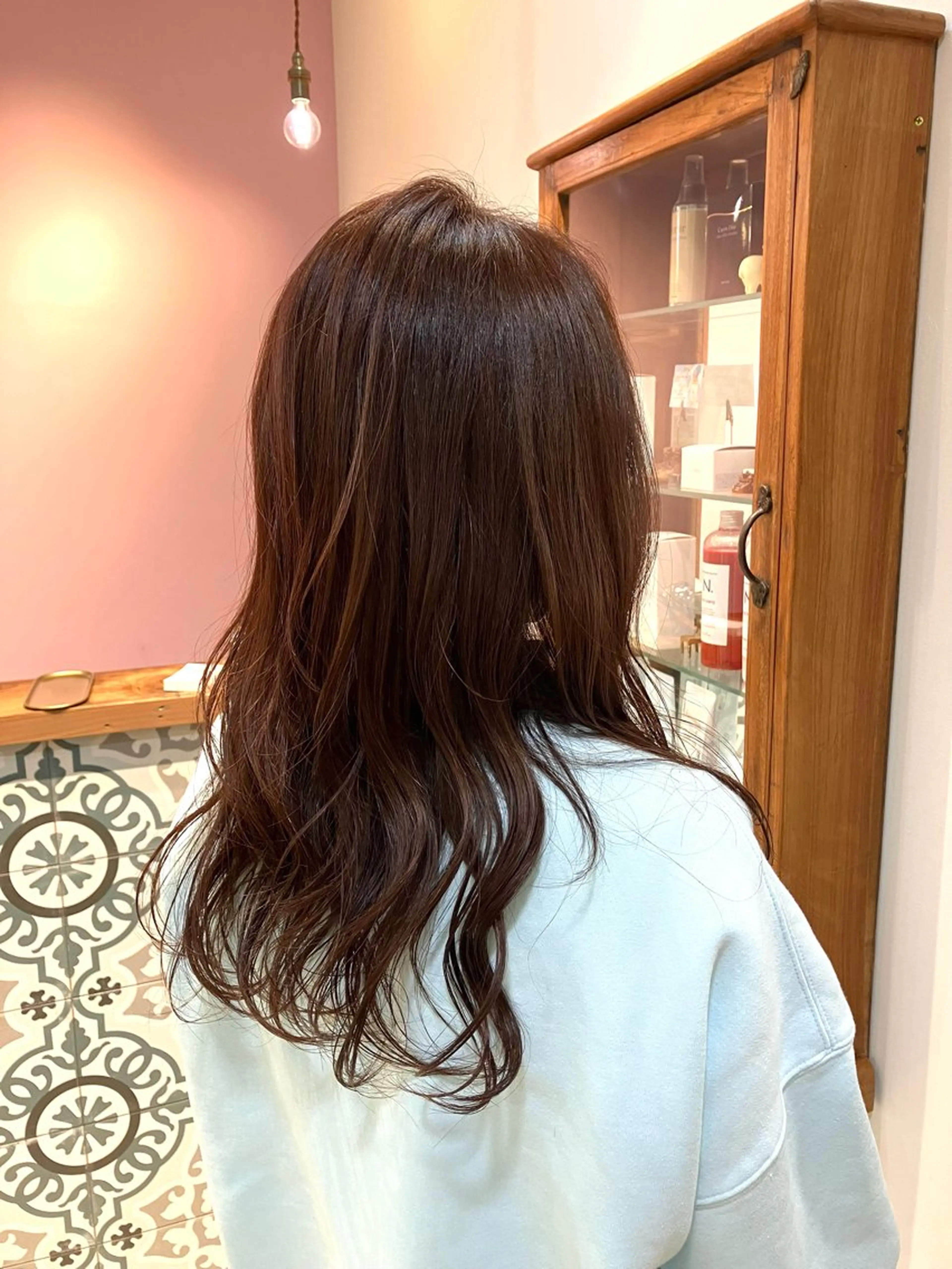 ミディアム カラー ブラウンカラー イルミナカラー ピンクカラー ピンクブラウン ヘアカラー 藤田 七海のヘアスタイル