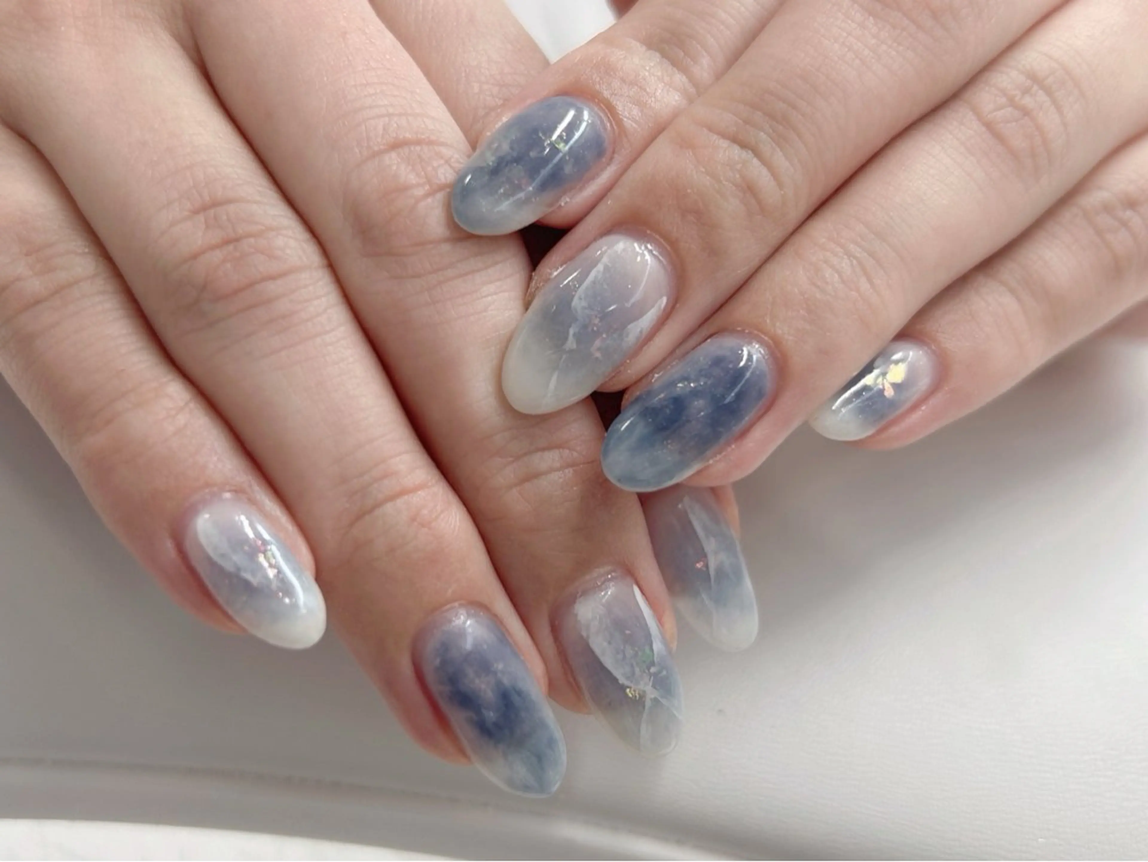 ネイル ブルー チークネイル 桜ネイル ニュアンスネイル 夏ネイル ハンドネイル Forca total studio所属・Forca Airaのネイルデザイン