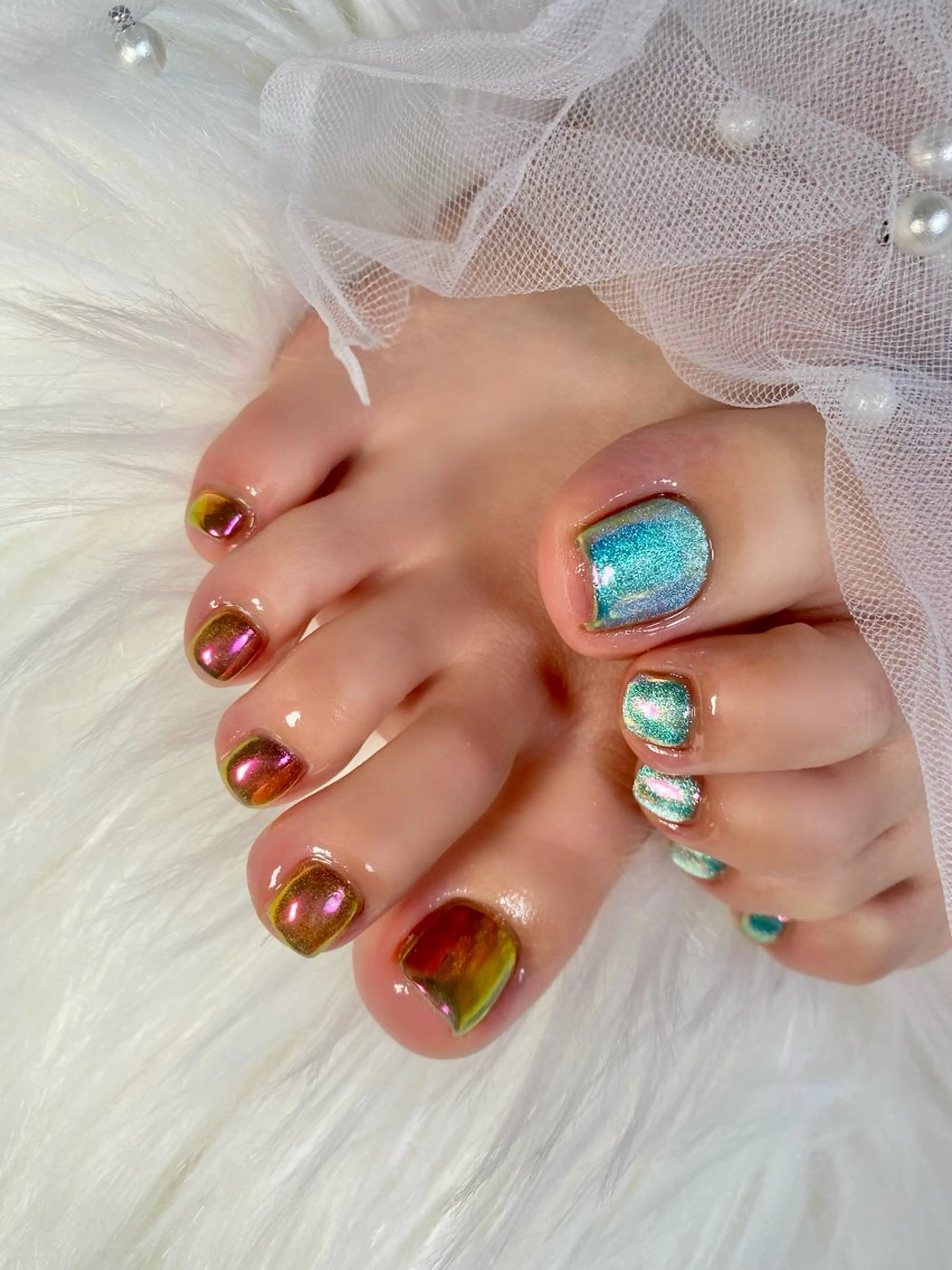 ネイル オーロラネイル フットネイル mille feuilleのネイルデザイン