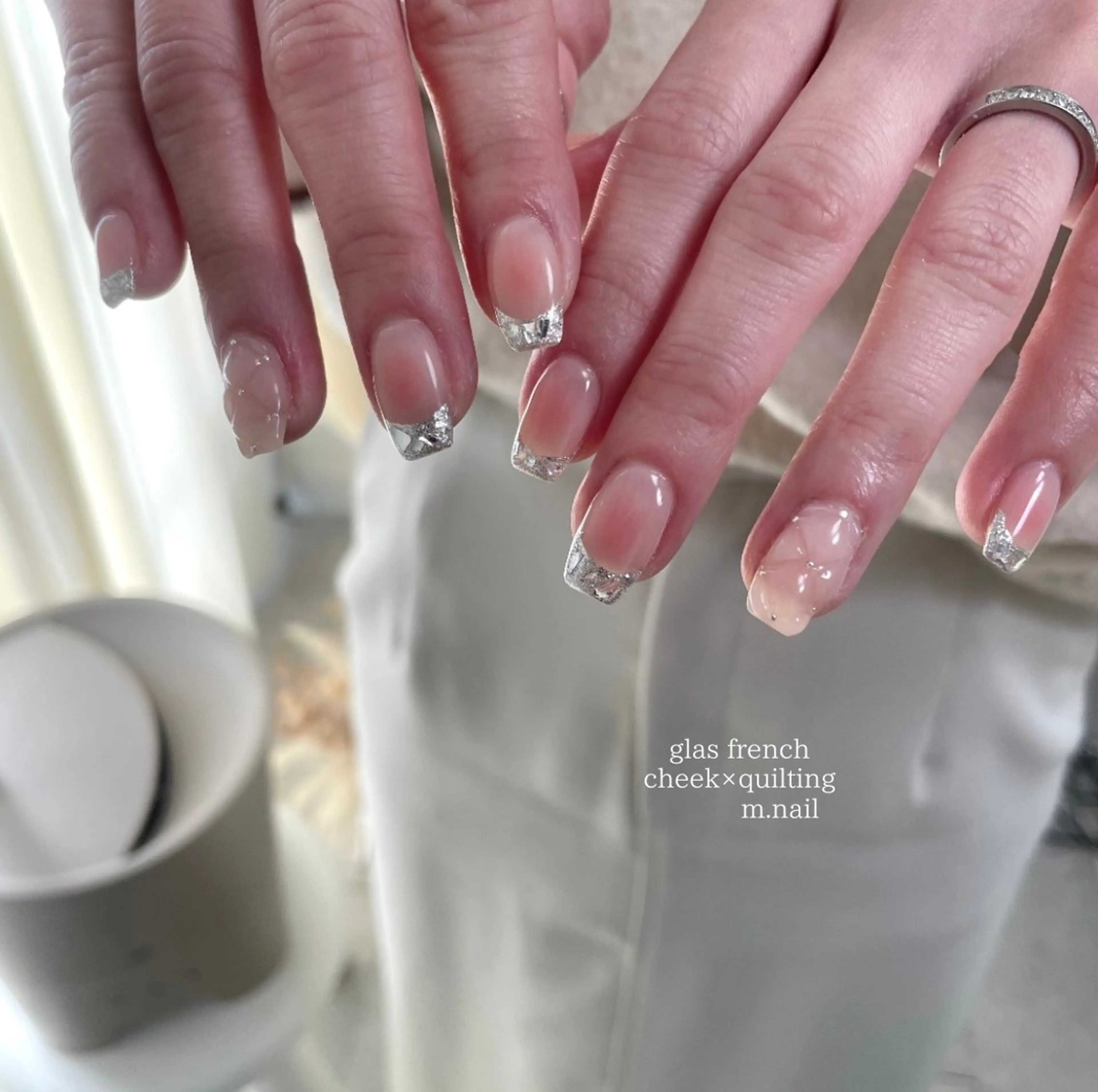 ネイル チークネイル フレンチネイル ガラスフレンチ 韓国ネイル ハンドネイル m.nail salonのネイルデザイン