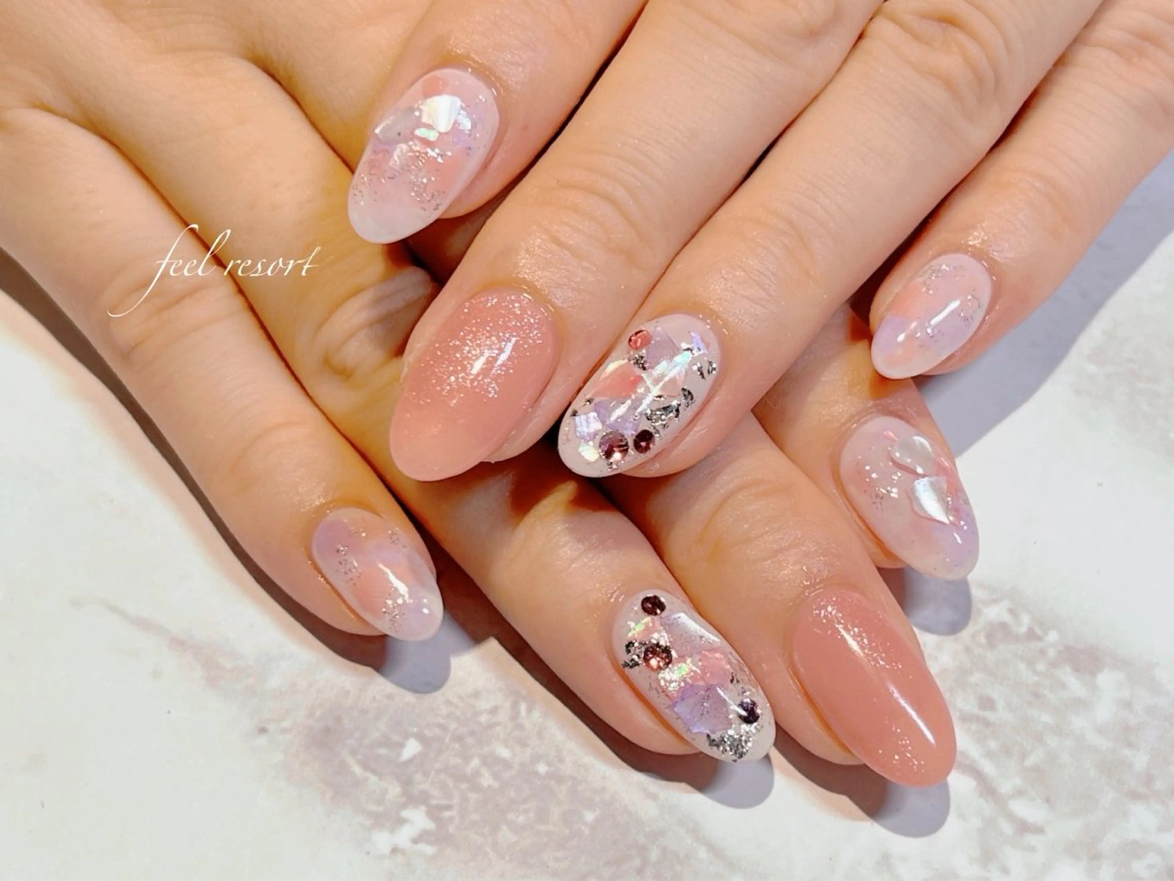 ネイル 長さ出し フットネイル フレンチネイル ジェルネイル ガラスフレンチ ハンドネイル Lien(リアン) 銀座駅6分のネイルデザイン