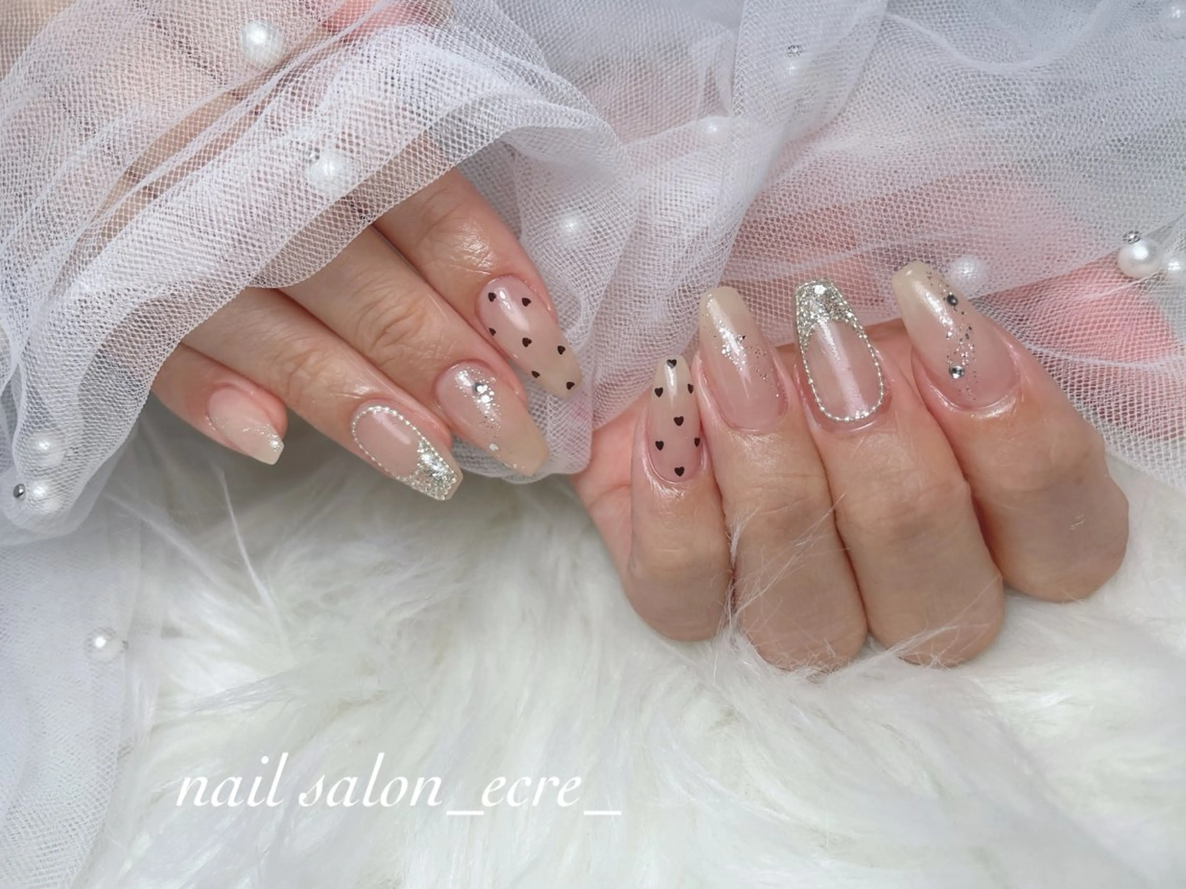 ネイル ドット ハート ハンドネイル フットネイル nail salon _ecre_のネイルデザイン