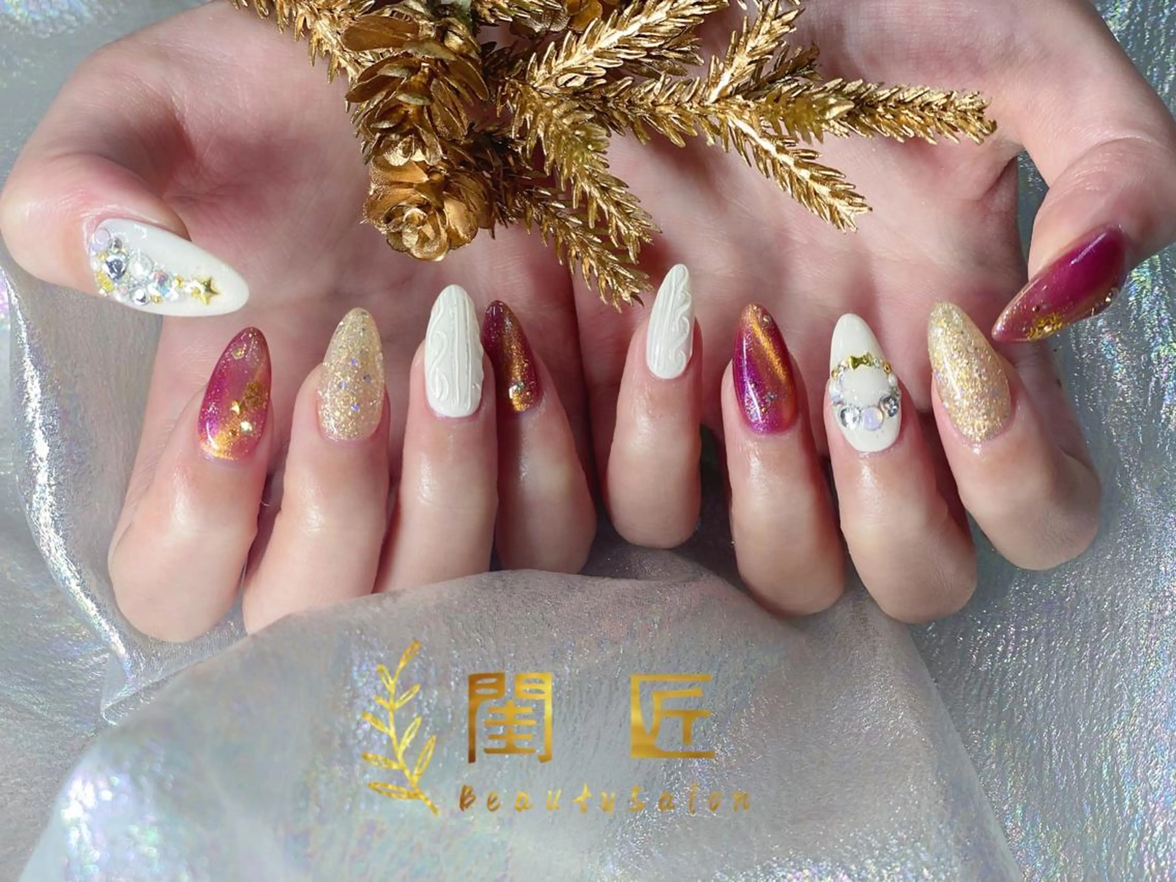 ネイル マグネットネイル 持ち込み 冬ネイル クリスマス 閨匠 上野店のネイルデザイン