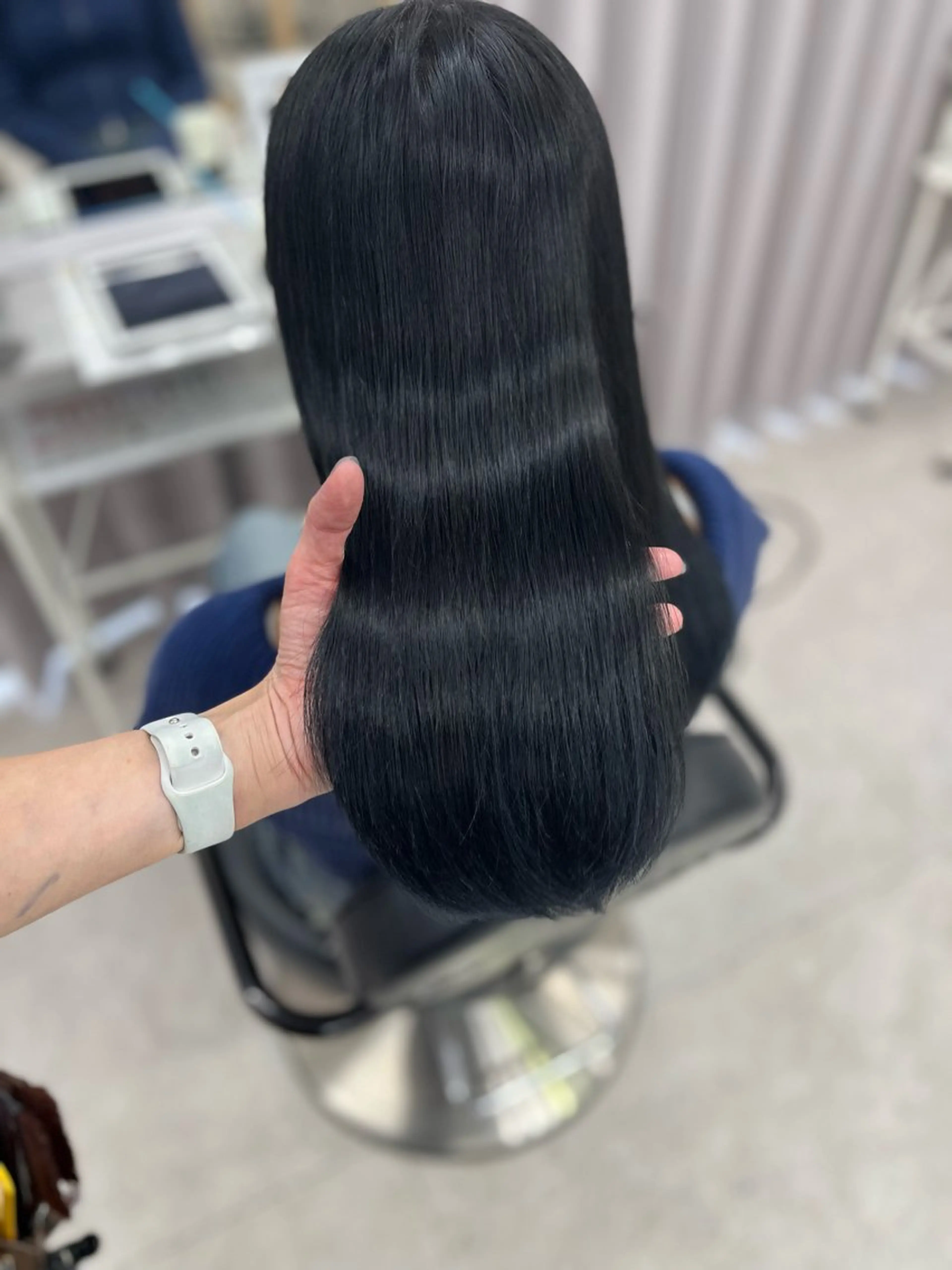 ロング カラー 黒髪 ブルーカラー ブルーブラック カット ヘアカラー トリートメント 🫧ぷる艶カラー🫧 Yuubi🦩のヘアスタイル