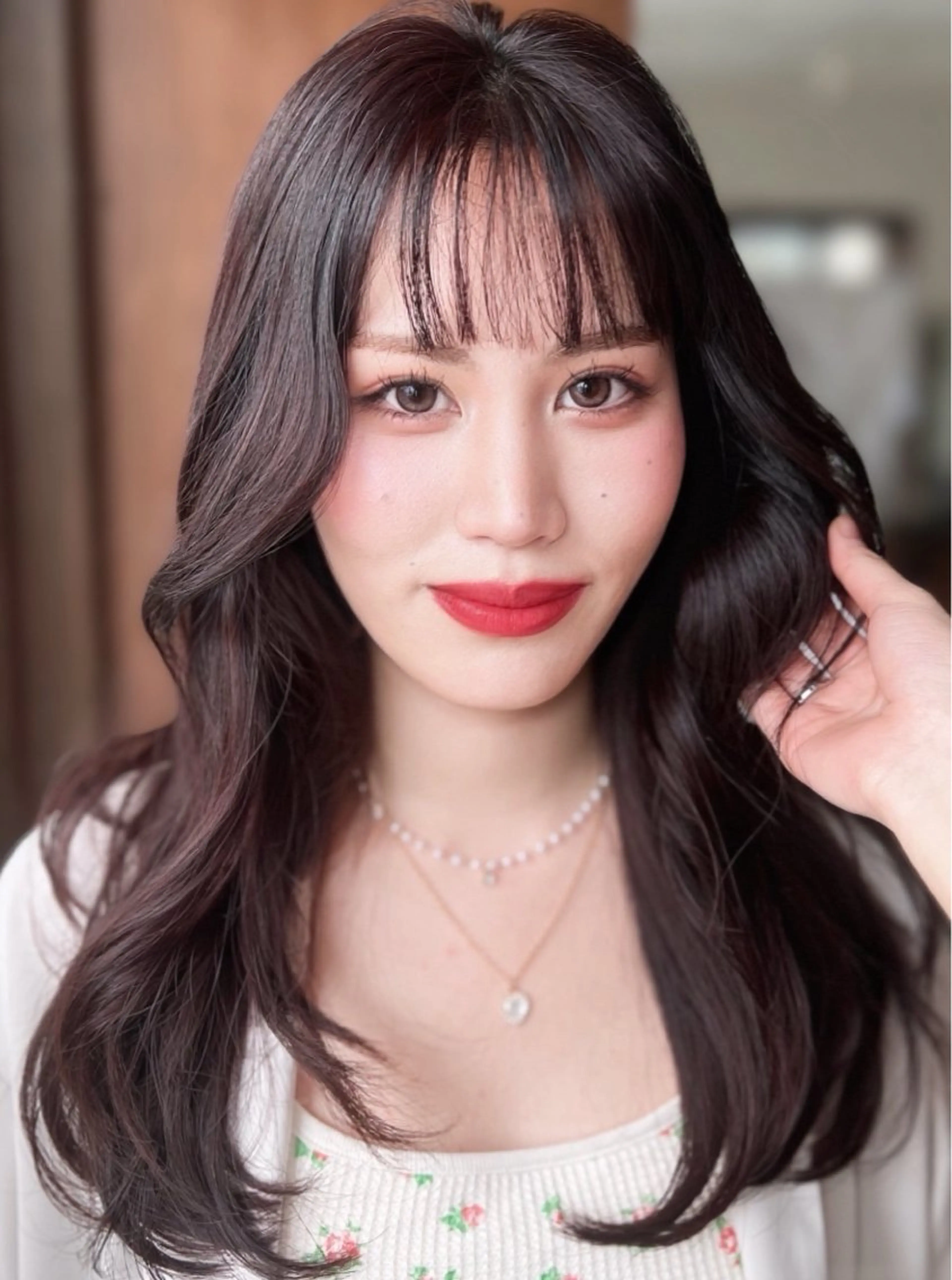 ロング カラー ブラウンカラー ピンクカラー ピンクブラウン 顔まわりレイヤー レイヤーカット カット shampoo hair salon所属・🫧レイヤー/透明感 カラー/Ryukaのヘアスタイル