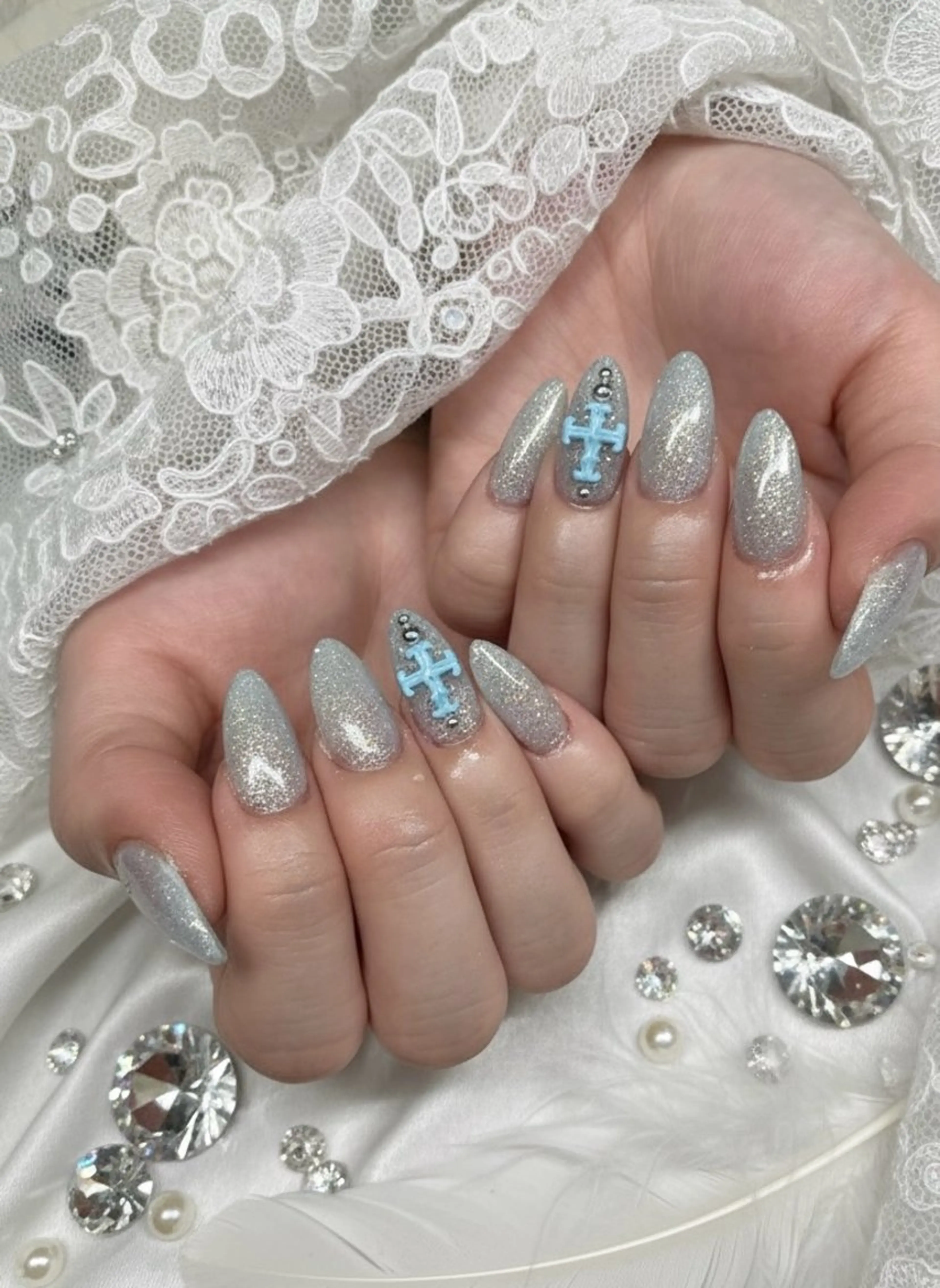 ネイル ブルー 長さ出し 韓国ネイル ロングネイル メンズネイル ハンドネイル TUNEHA堂 矢場町栄5丁目のネイルデザイン