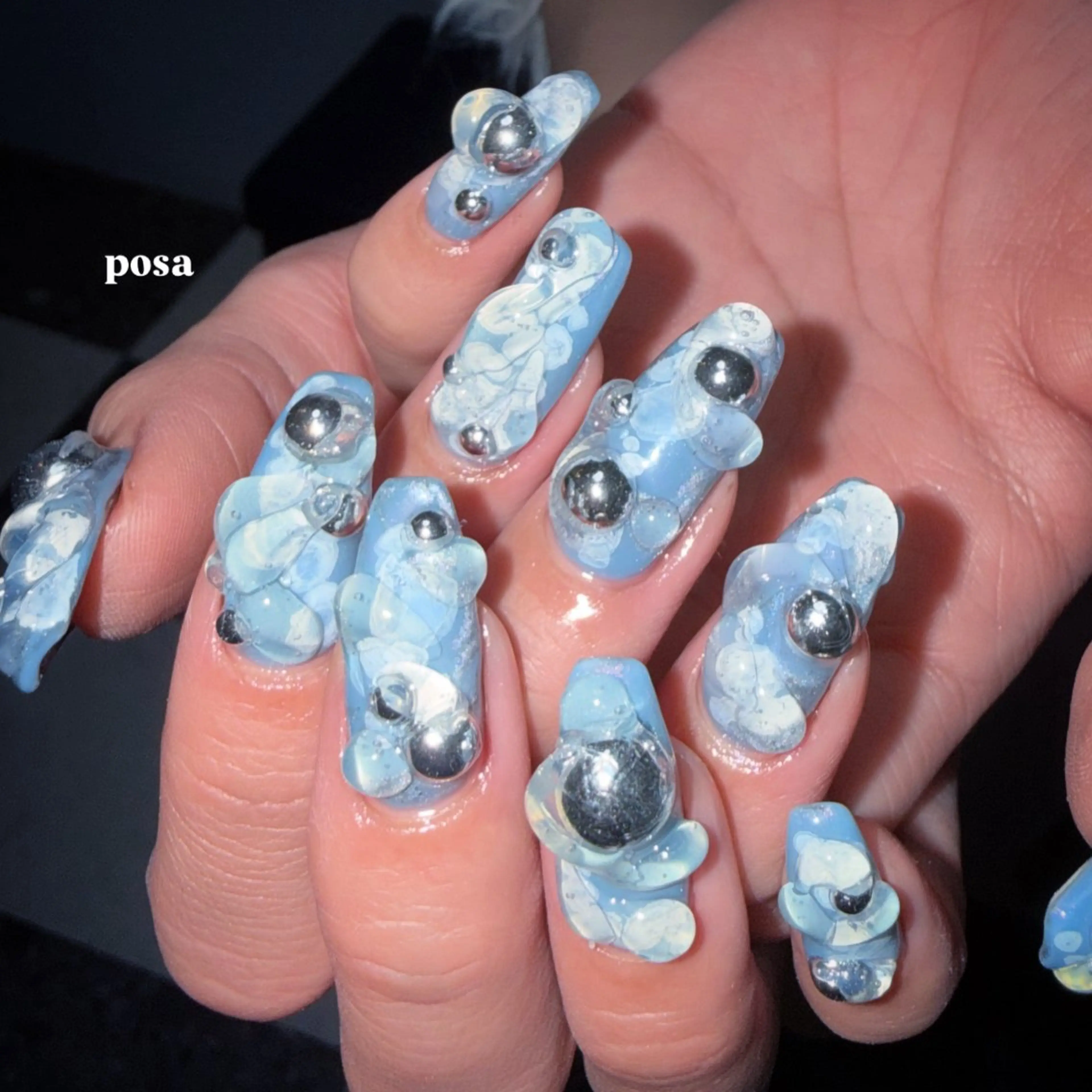 ネイル 水色 シンプルネイル ハンドネイル posa nail モエミのネイルデザイン
