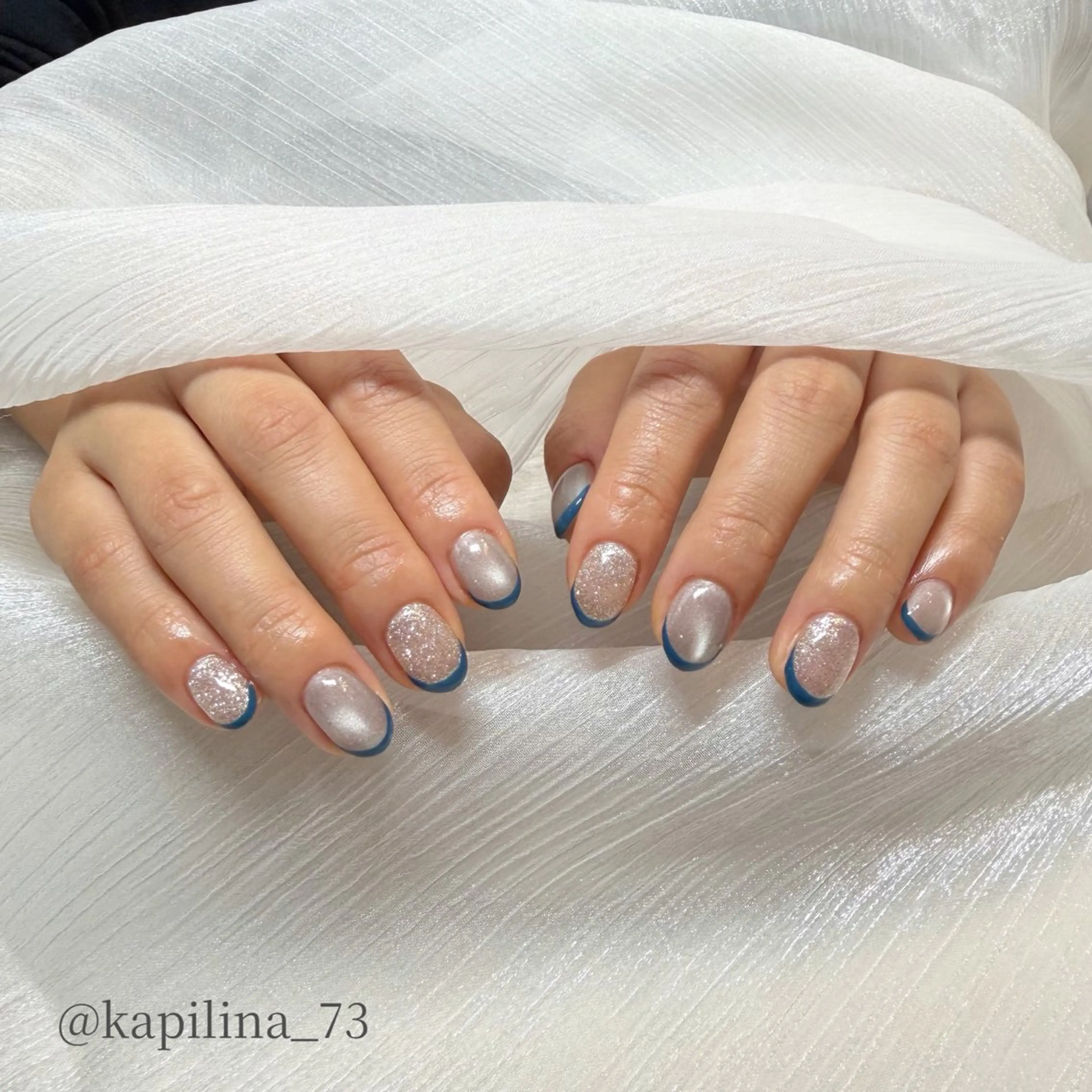 ネイル ブルー フレンチネイル ネイビー ハンドネイル Nailsalon Ka pilina所属・Ka pilina MOMOのネイルデザイン