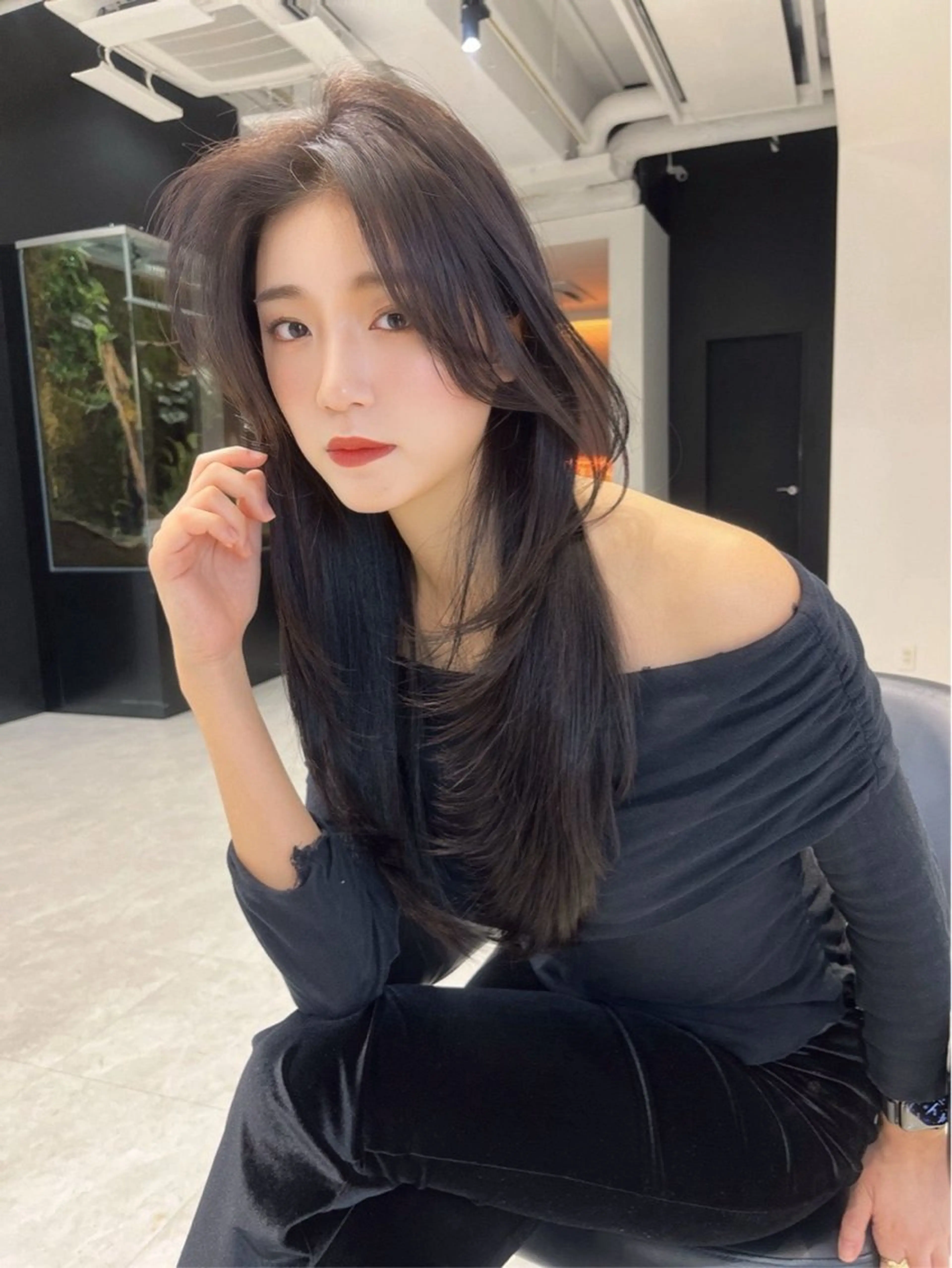 ロング カット ヘアカラー トリートメント 海野翔吾🇨🇳 ワンホンレイヤーのヘアスタイル