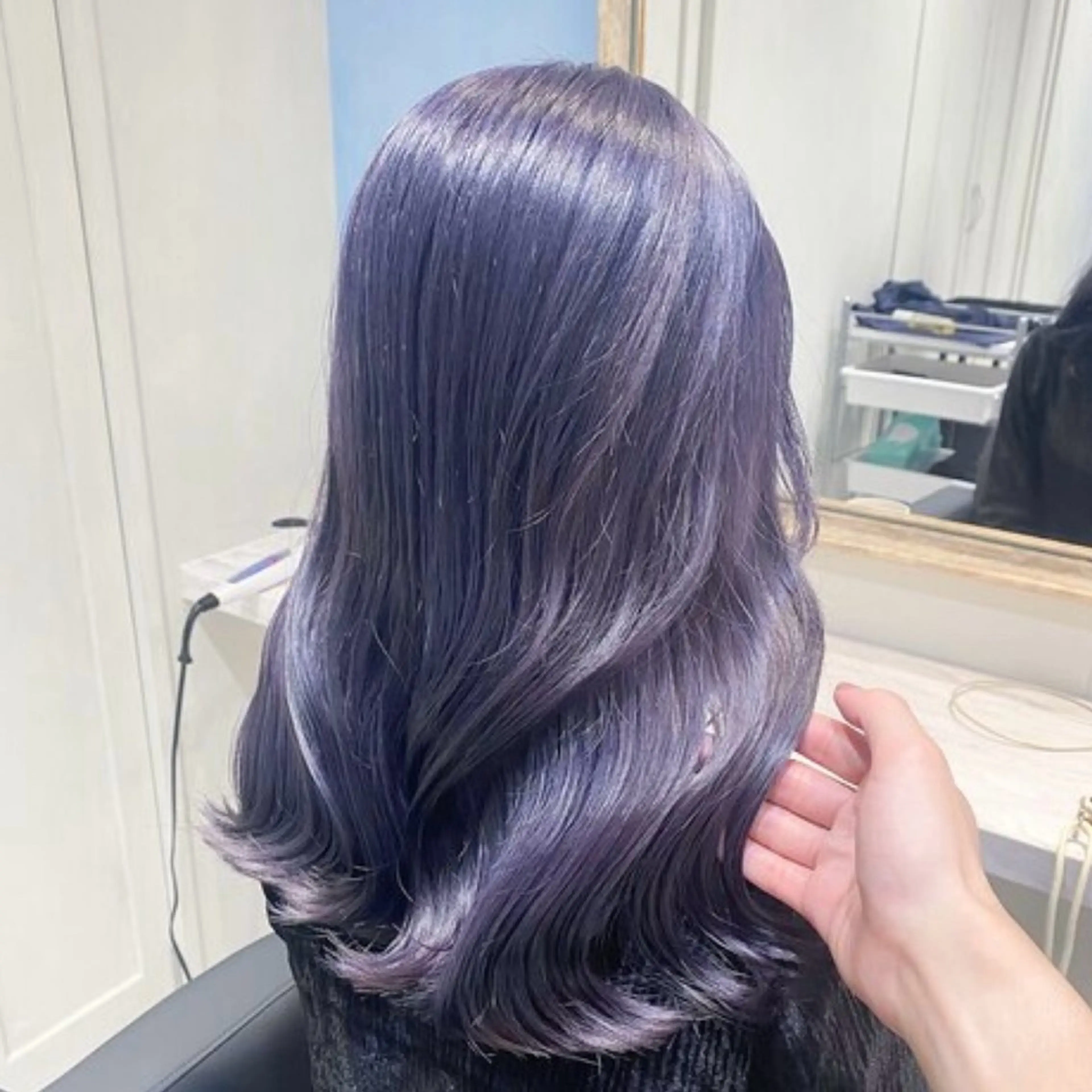 セミロング カラー ブリーチ ラベンダーカラー ヨシンモリ 韓国風ヘア 🦋ブリーチ/カラー 専門Aya💖のヘアスタイル