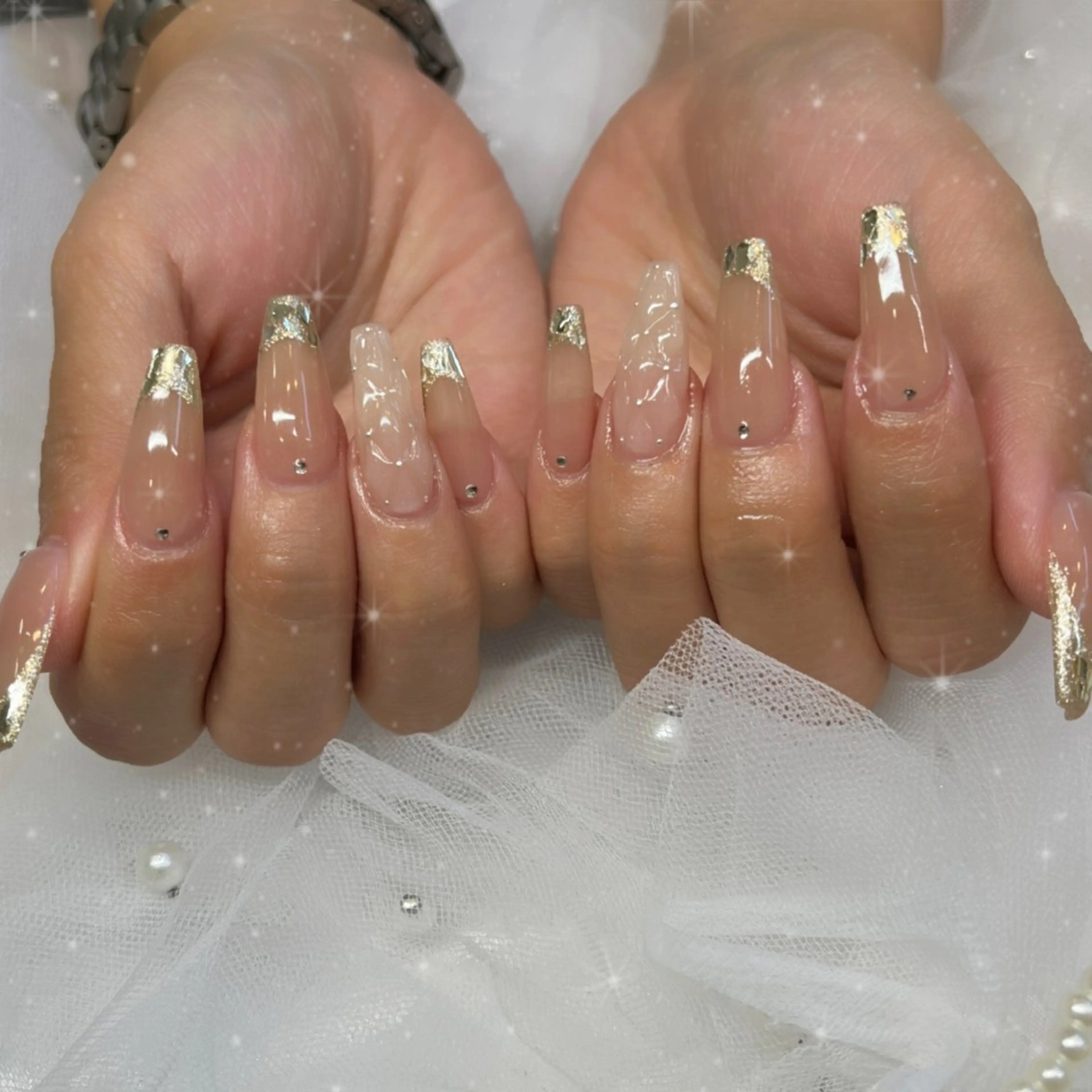 ネイル フレンチネイル ガラスフレンチ ハンドネイル ブルーデイジー栄本店所属・BlueDaisy 栄本店のネイルデザイン