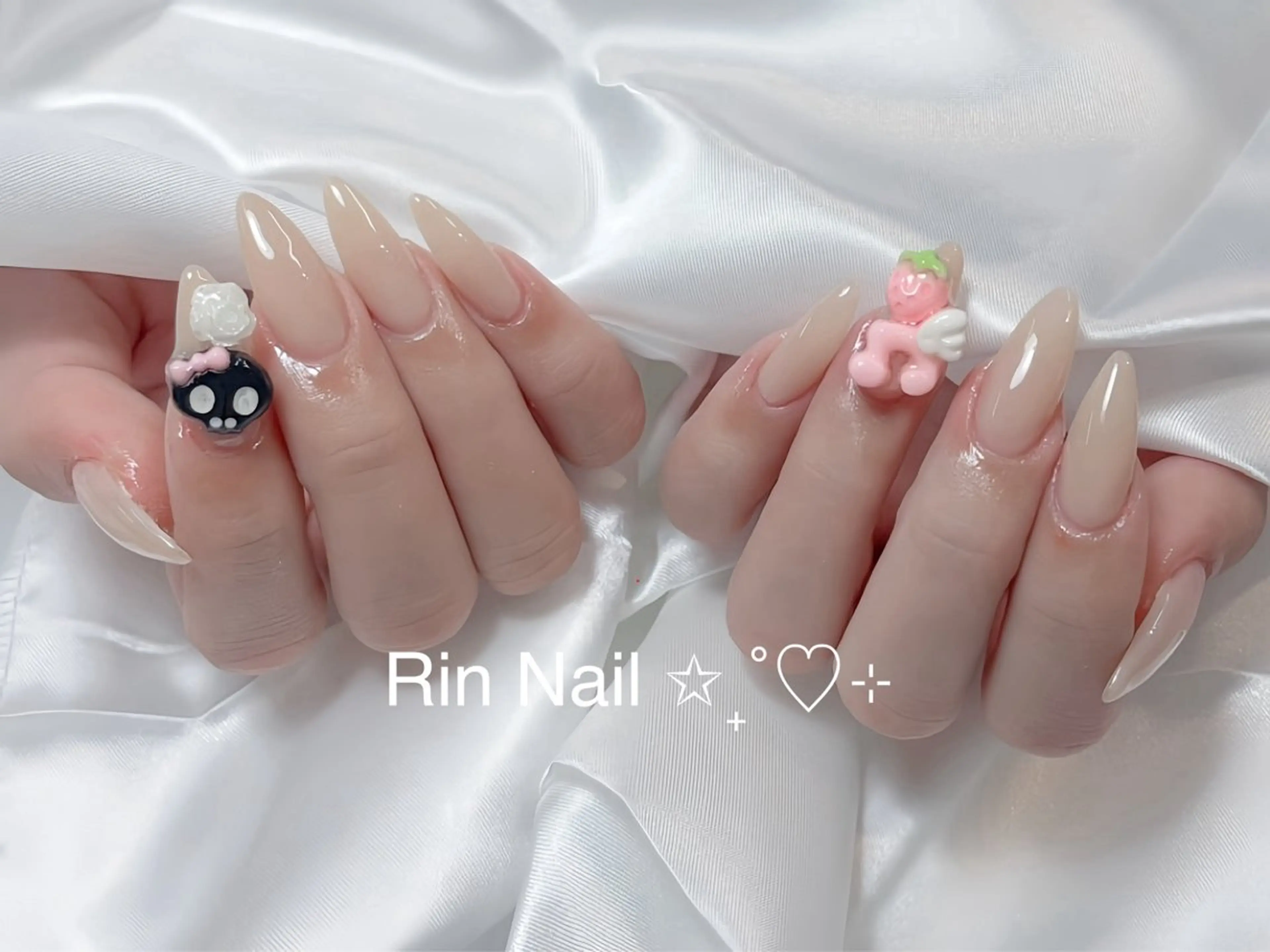 ネイル アートネイル 成人式 ロングネイル ニュアンスネイル スカルプネイル ハンドネイル Rin Nail 新大久保店のネイルデザイン