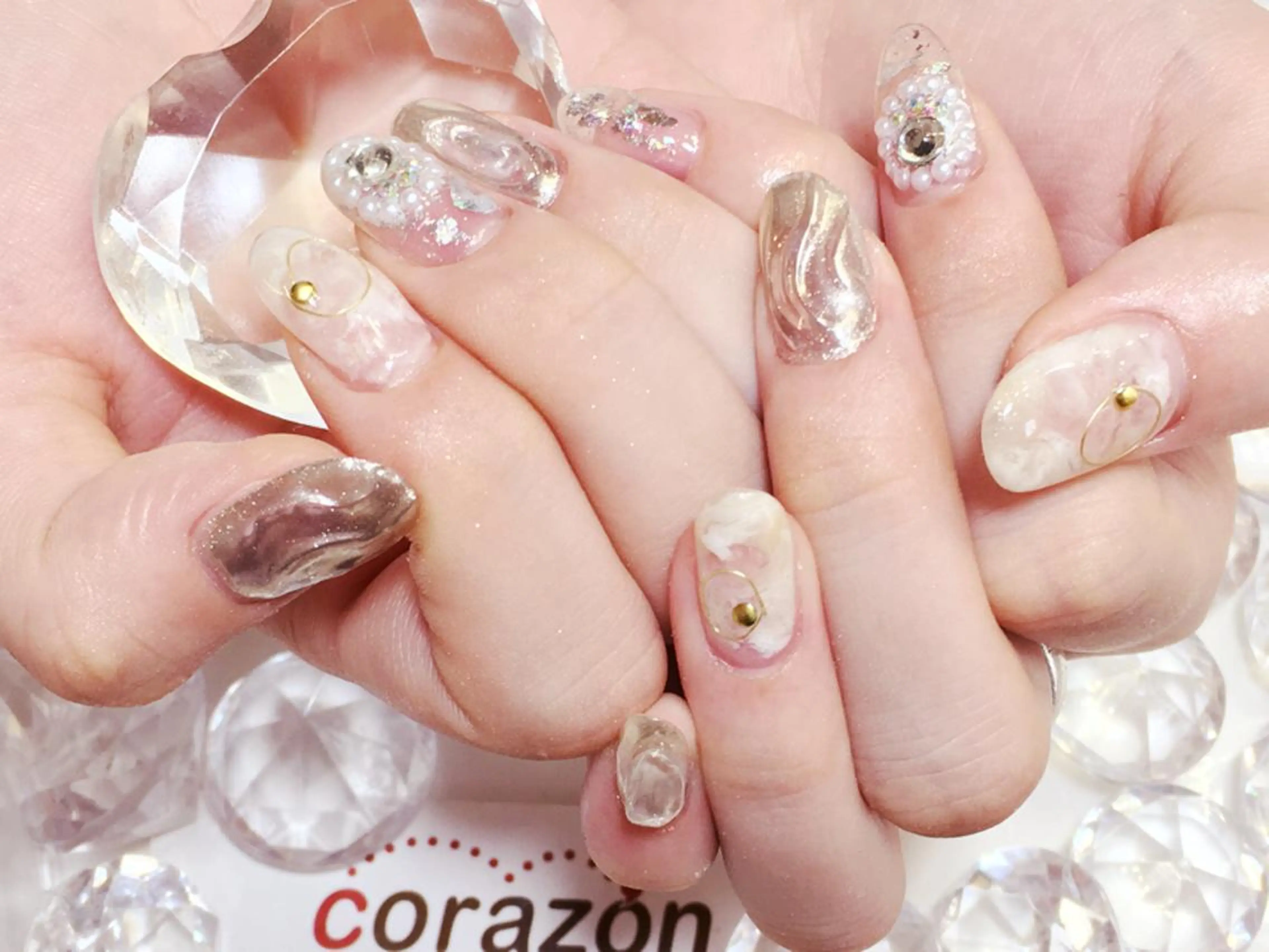 ネイル アートネイル クリアネイル シンプルネイル ストーンネイル corazon所属・ネイリスト aicoのネイルデザイン