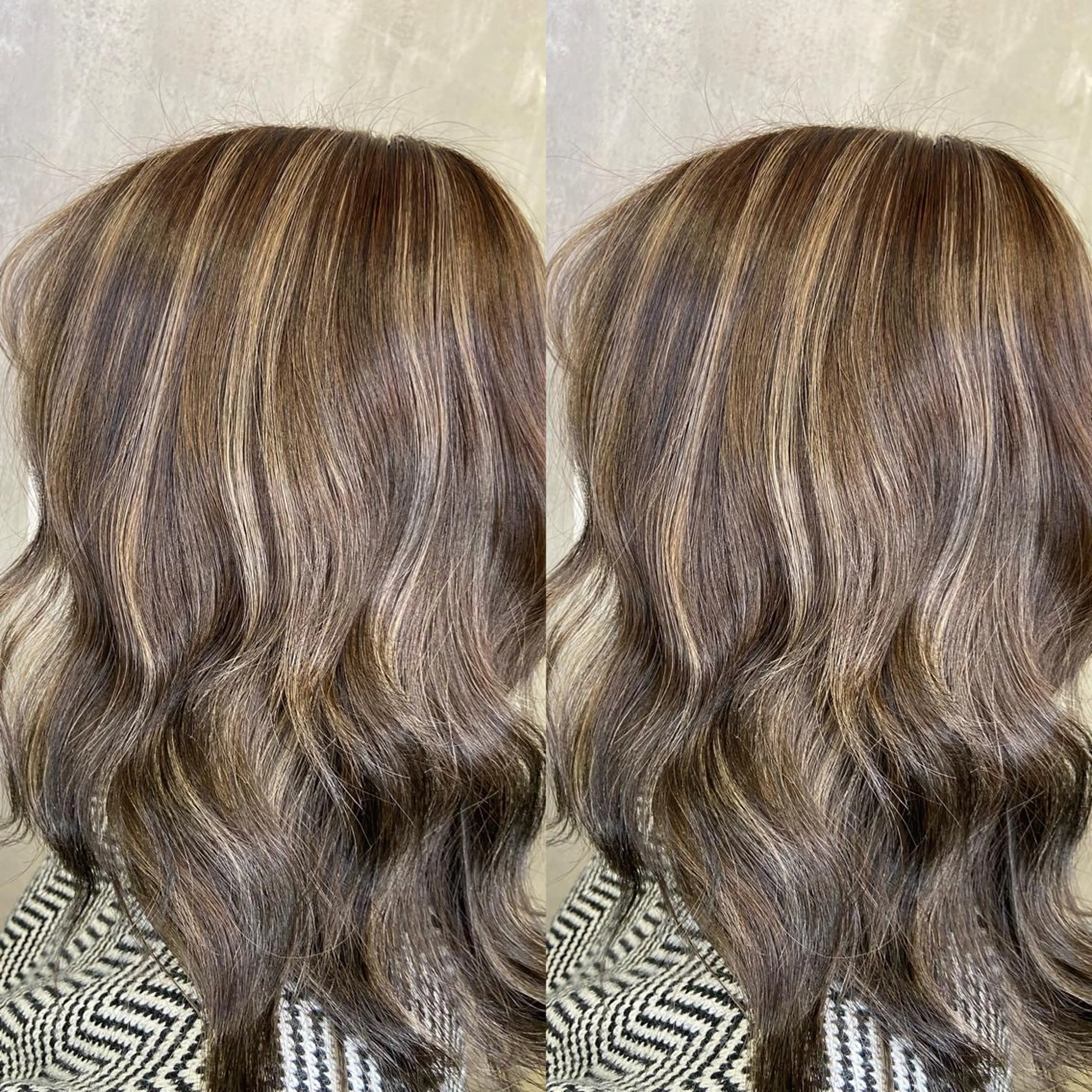 セミロング カラー ベージュカラー ハイライトカラー ハイライト ツバサ 髪質改善のヘアスタイル